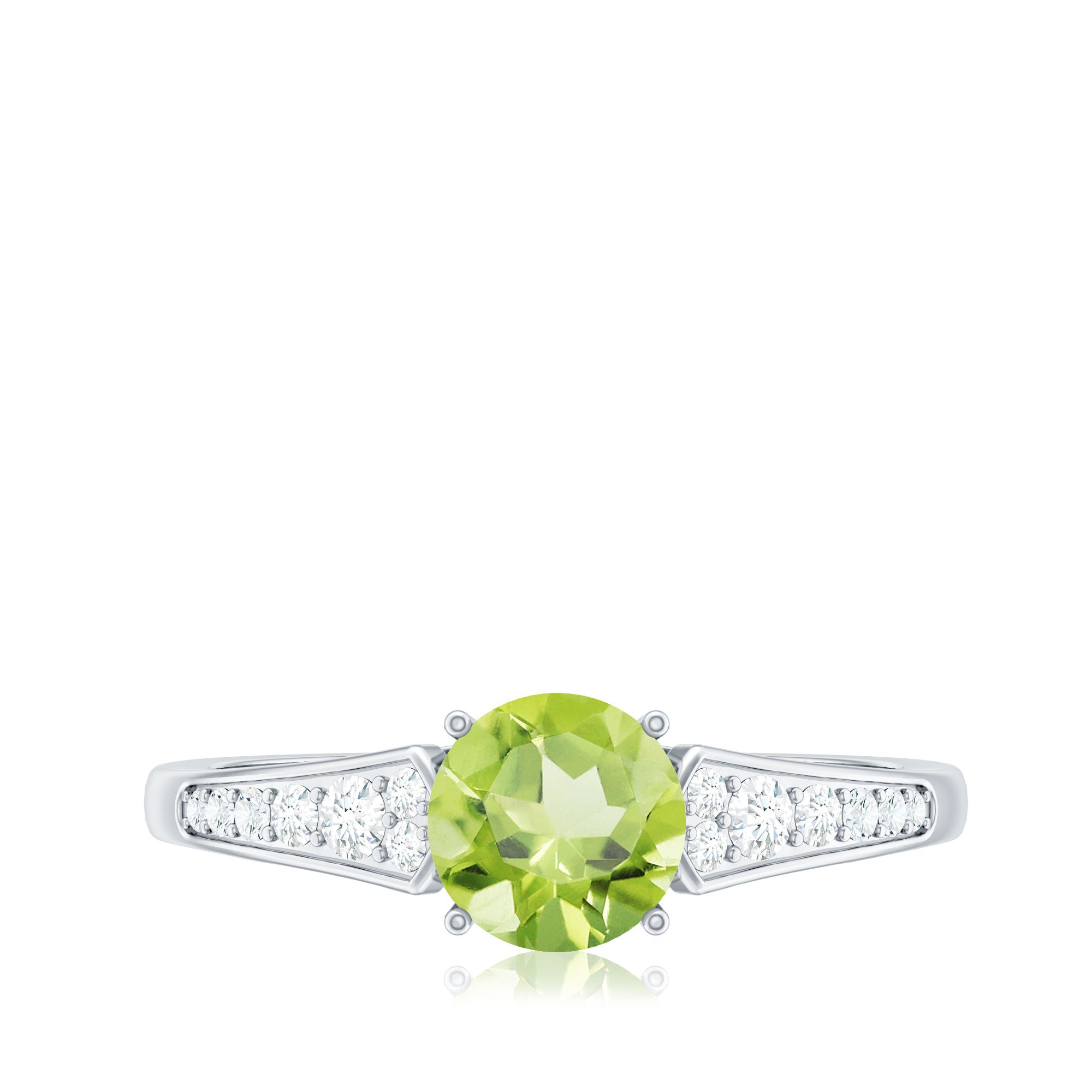 Natural Solitaire 2 Carat Peridot Engagement Ring with Diamond