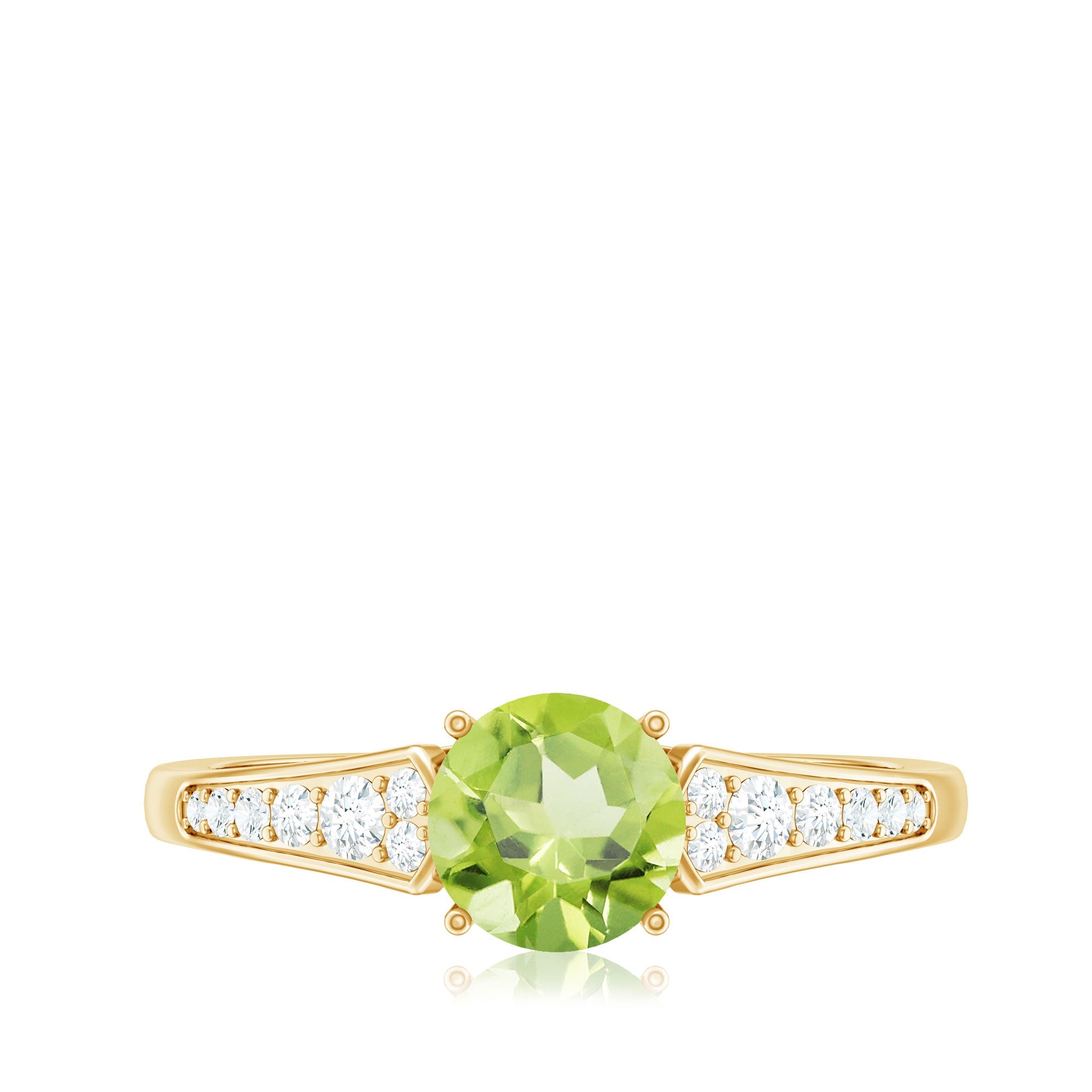Natural Solitaire 2 Carat Peridot Engagement Ring with Diamond