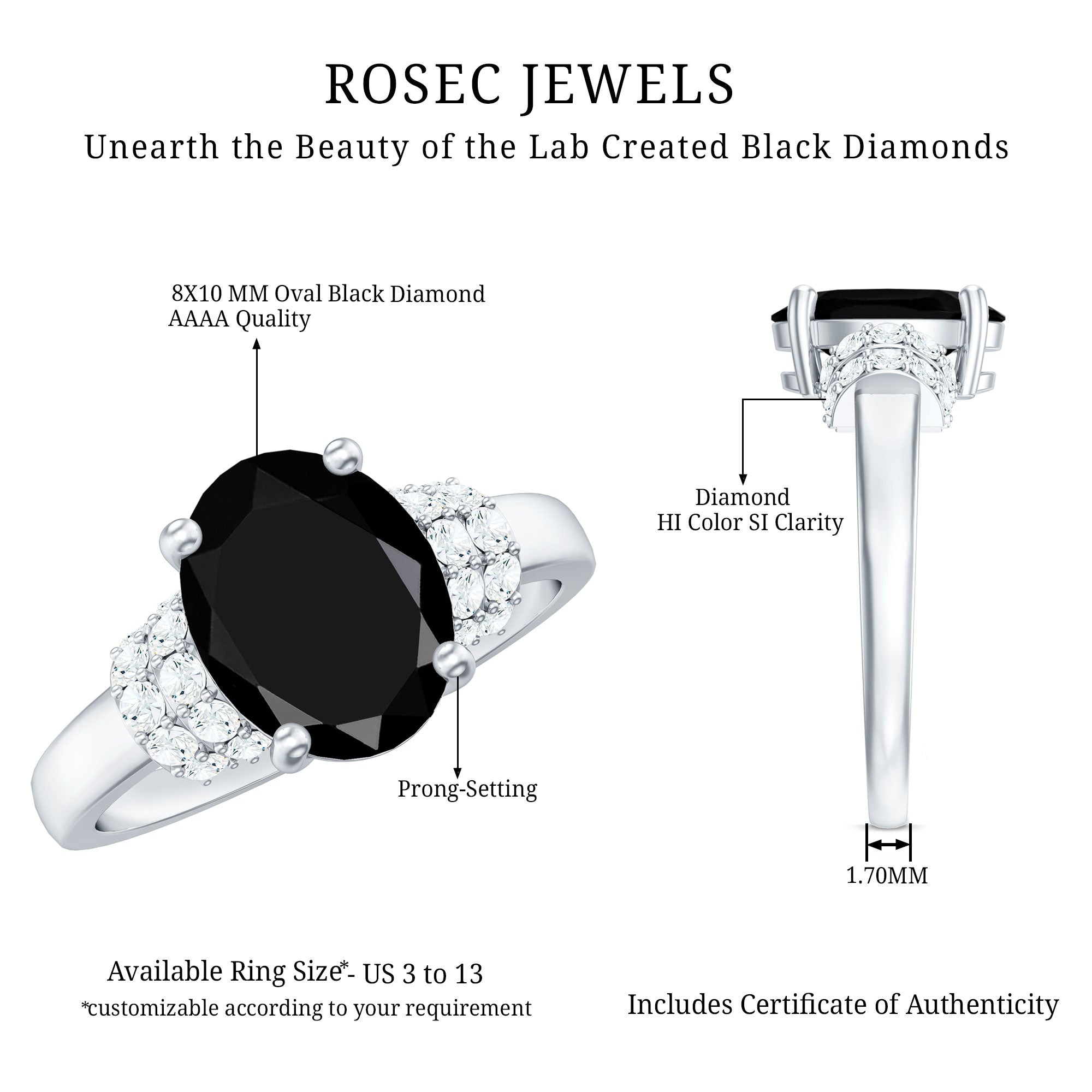 4.2 Carat Lab Grown Black Diamond Oval Engagement Ring with White Diamond