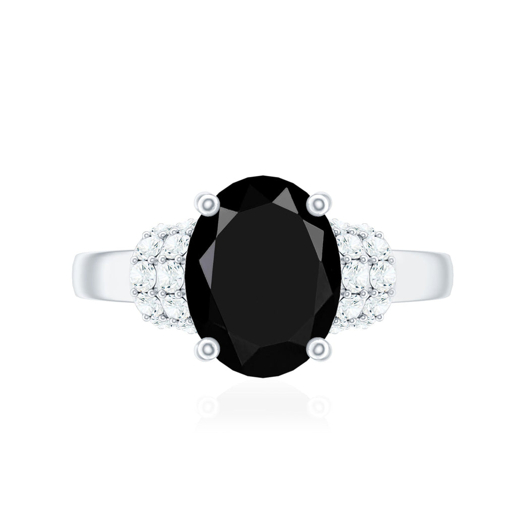 4.2 Carat Lab Grown Black Diamond Oval Engagement Ring with White Diamond