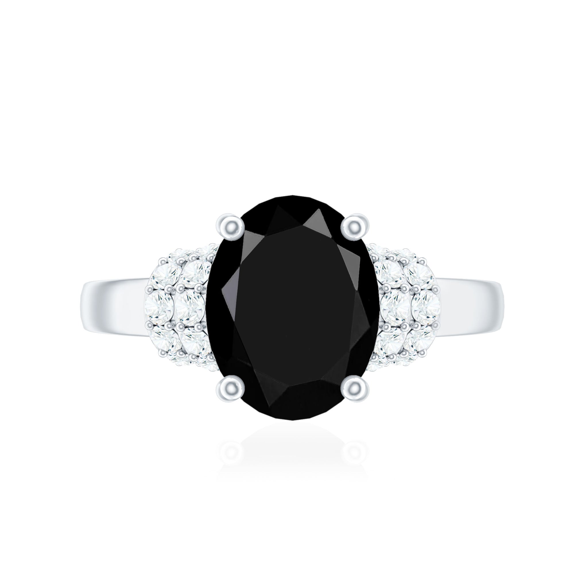 4.2 Carat Lab Grown Black Diamond Oval Engagement Ring with White Diamond