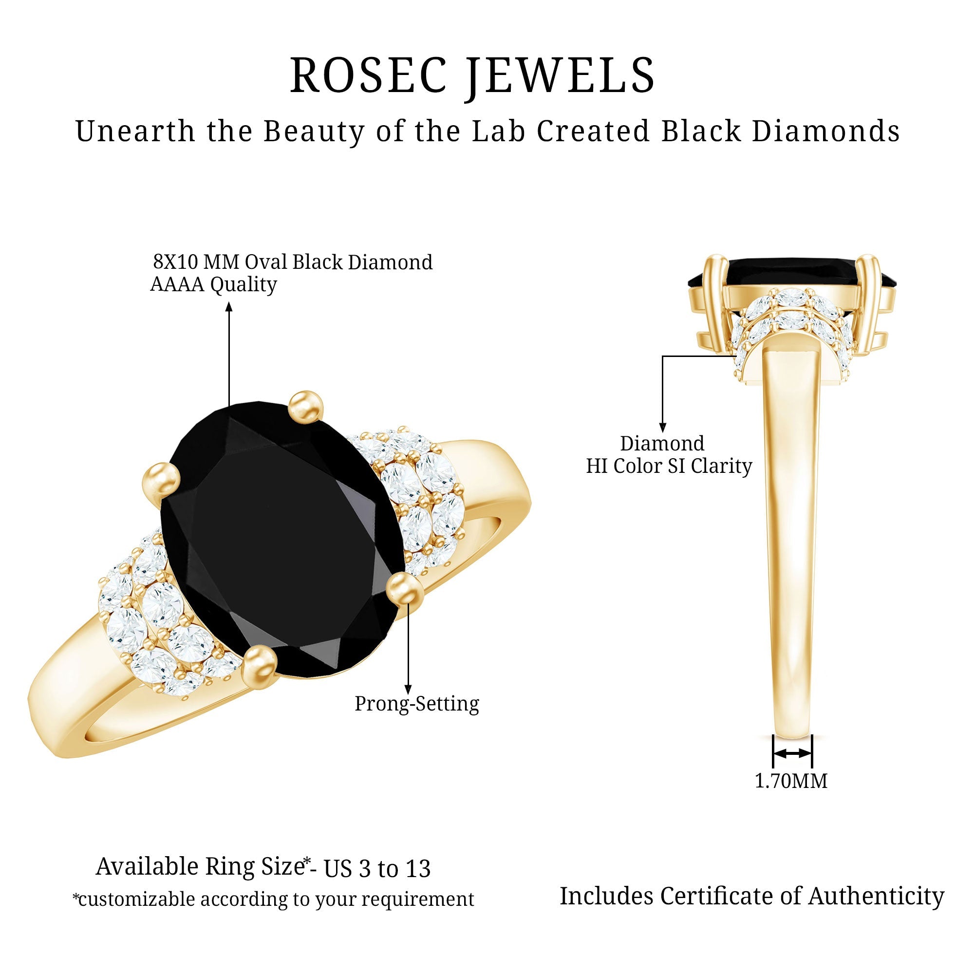 4.2 Carat Lab Grown Black Diamond Oval Engagement Ring with White Diamond