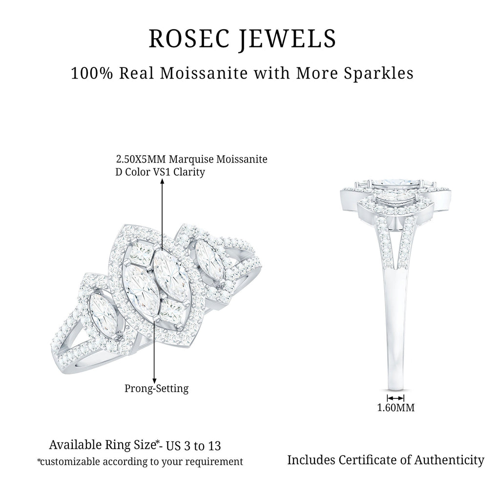 Certified Moissanite Unique Engagement Ring in Split Shank