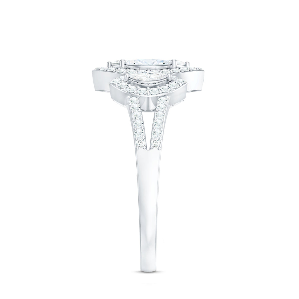 Certified Moissanite Unique Engagement Ring in Split Shank