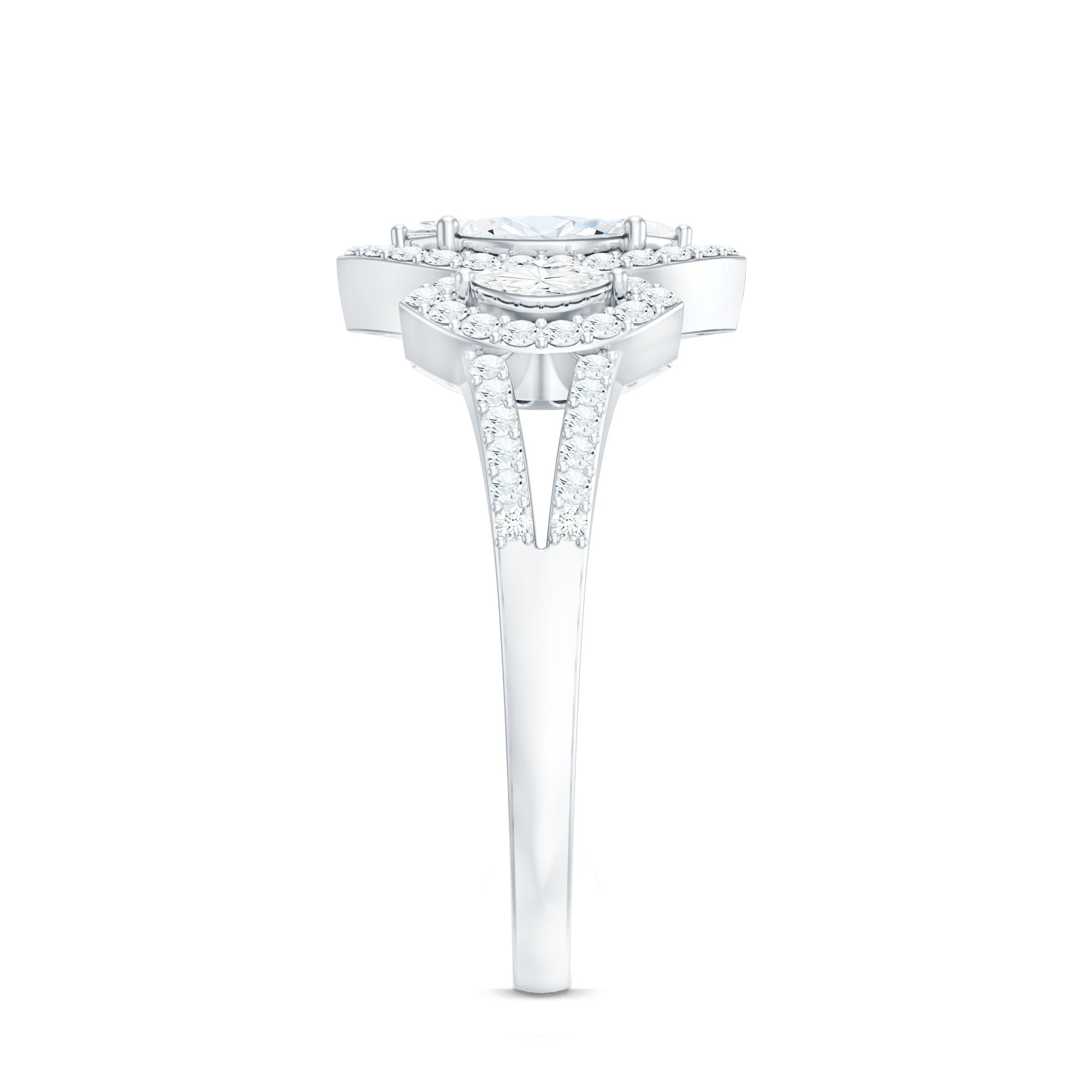Certified Moissanite Unique Engagement Ring in Split Shank