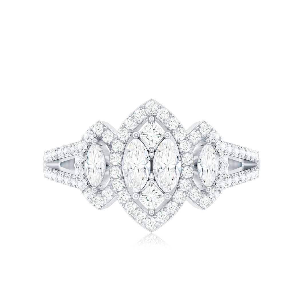 Certified Moissanite Unique Engagement Ring in Split Shank