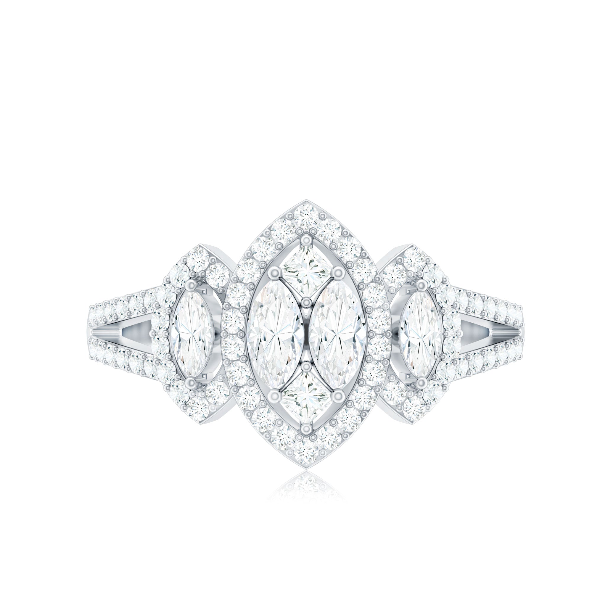 Certified Moissanite Unique Engagement Ring in Split Shank