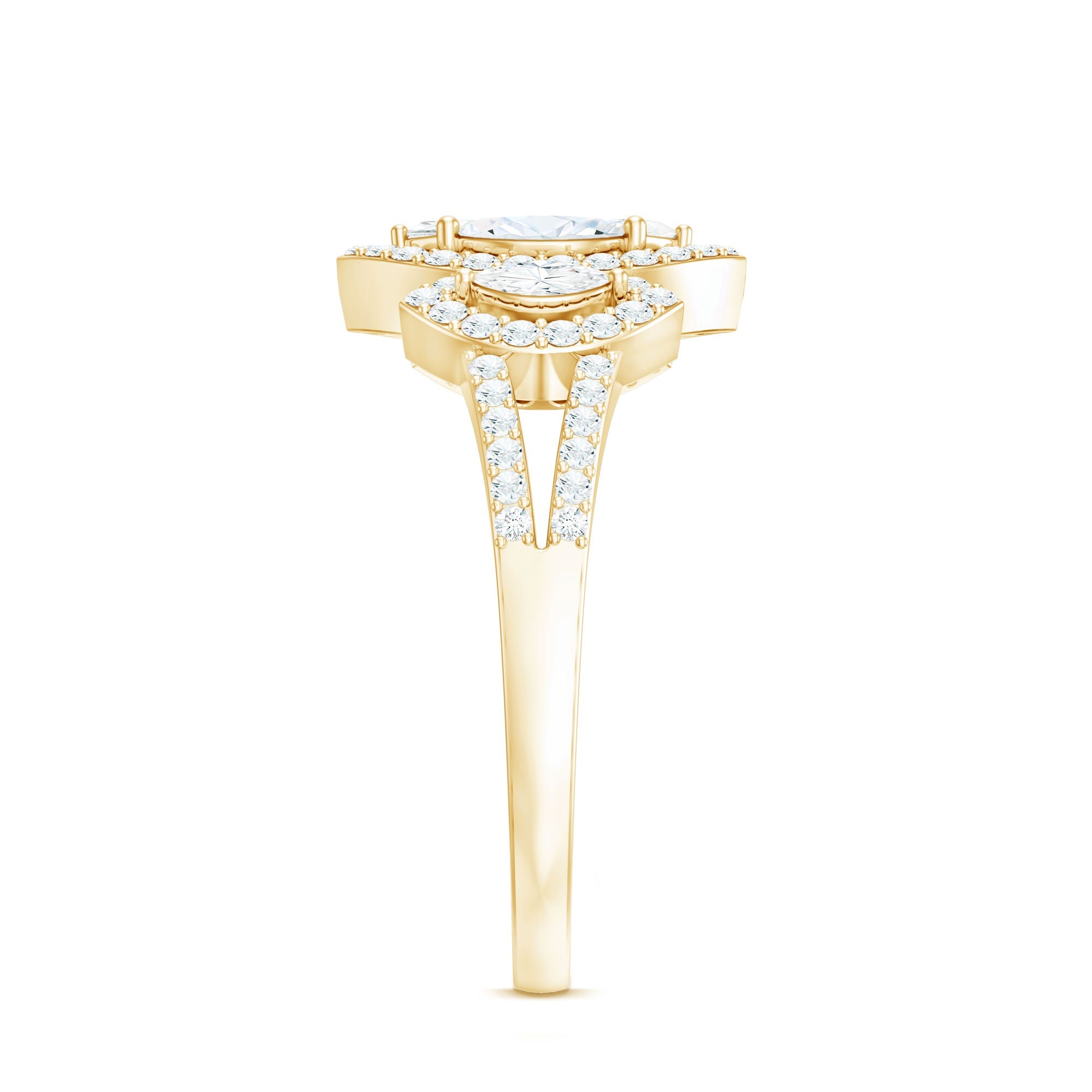 Certified Moissanite Unique Engagement Ring in Split Shank