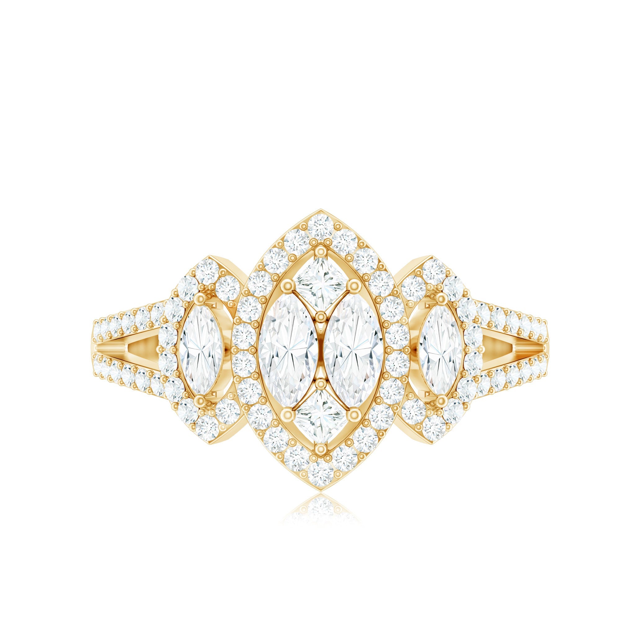 Certified Moissanite Unique Engagement Ring in Split Shank