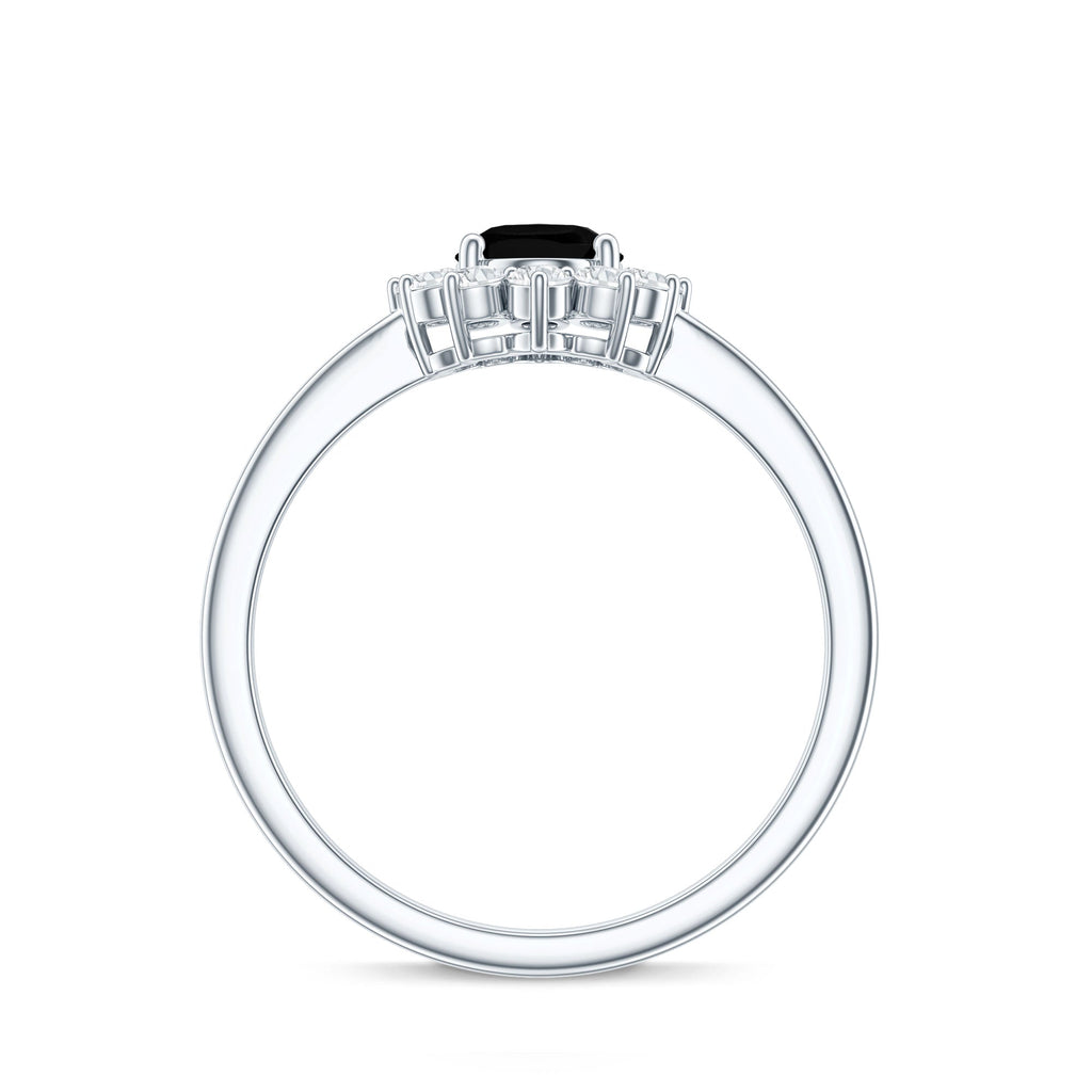 1.9 Carat Lab Grown Black Diamond Oval Engagement Ring with White Diamond Halo