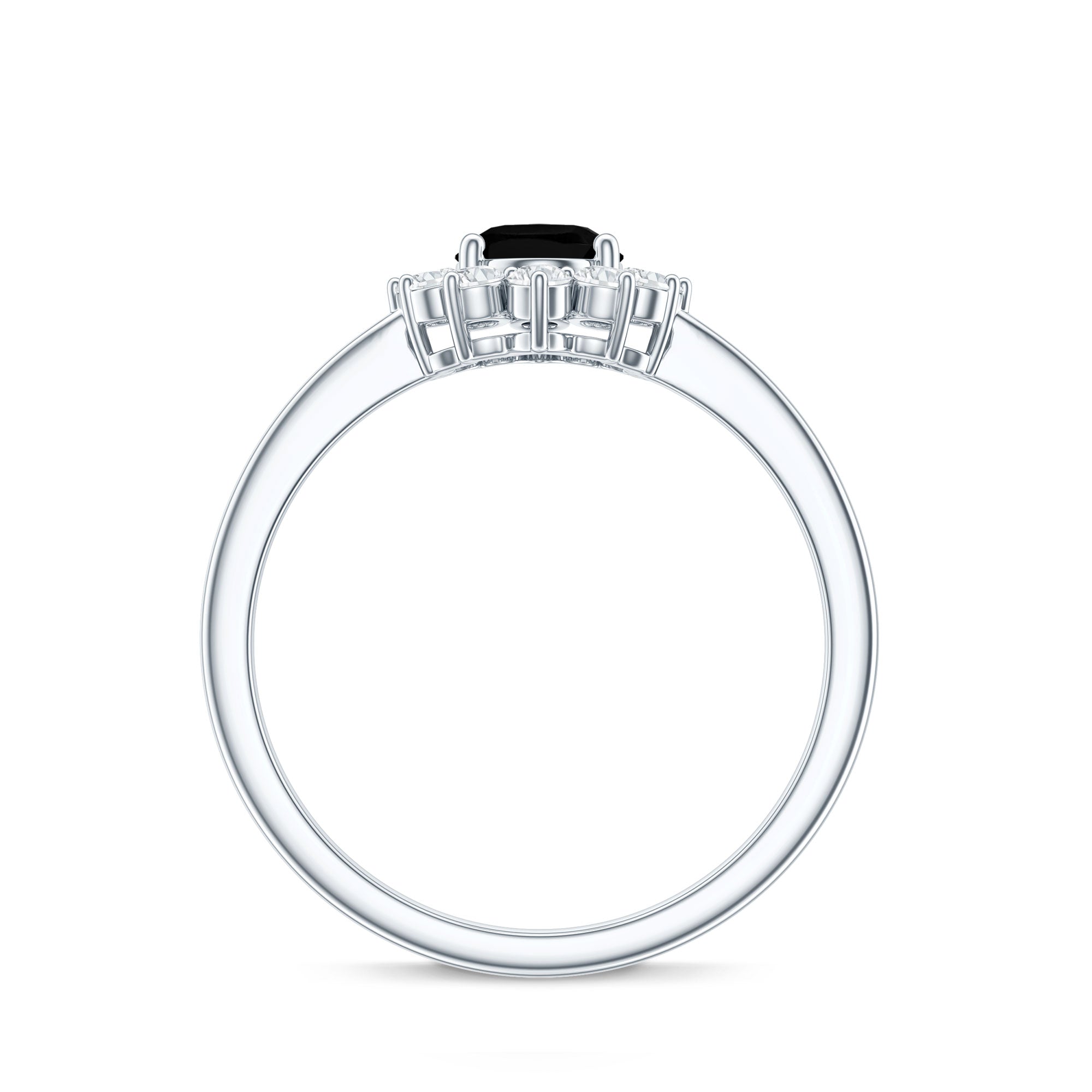 1.9 Carat Lab Grown Black Diamond Oval Engagement Ring with White Diamond Halo