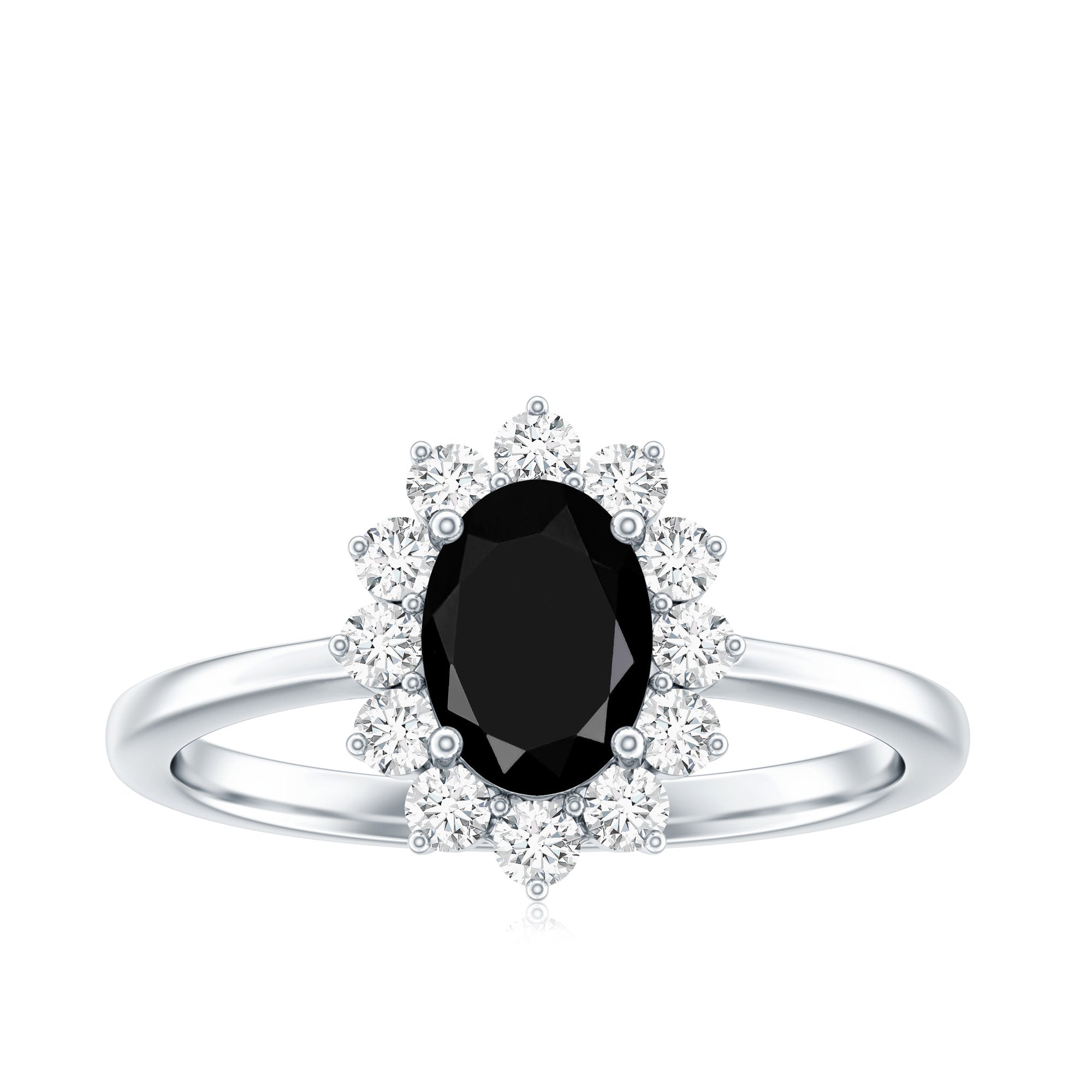 1.9 Carat Lab Grown Black Diamond Oval Engagement Ring with White Diamond Halo