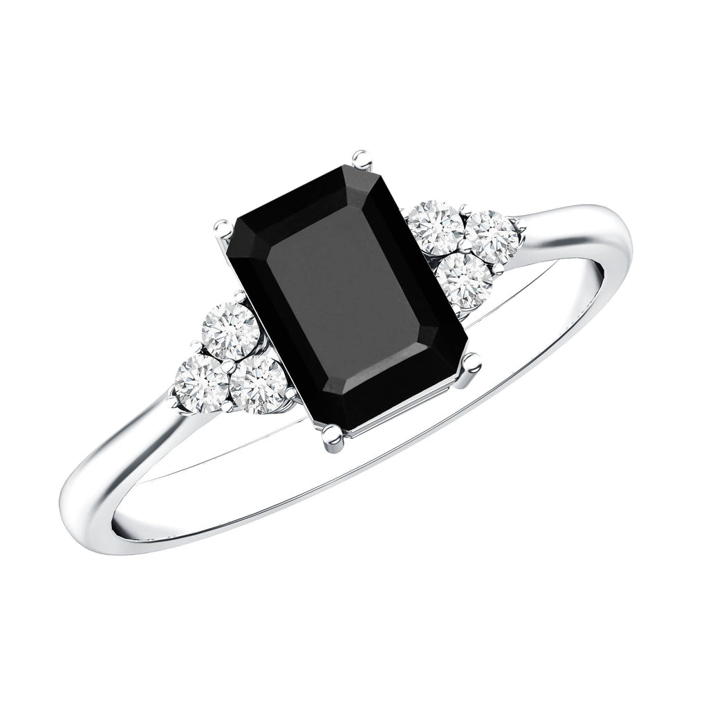 1.6 Carat Lab Grown Black Diamond Emerald Cut Engagement Ring with White Diamond