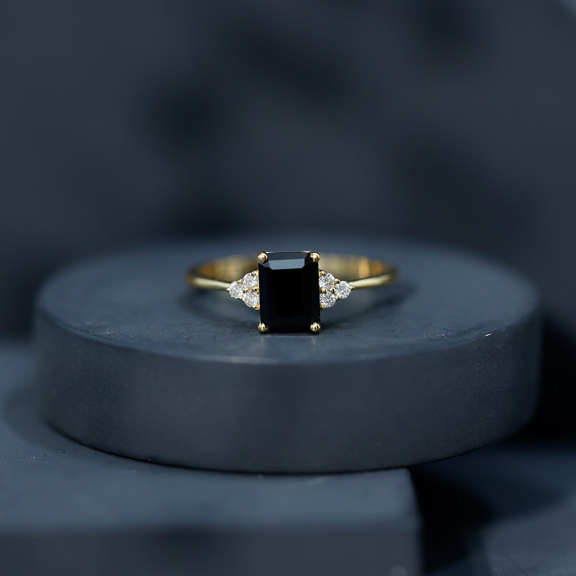 1.6 Carat Lab Grown Black Diamond Emerald Cut Engagement Ring with White Diamond