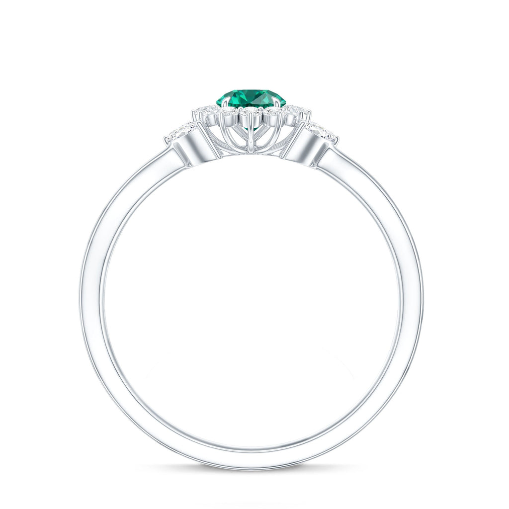 Certified Lab Grown Emerald Diamond Flower Engagement Ring with Split Shank