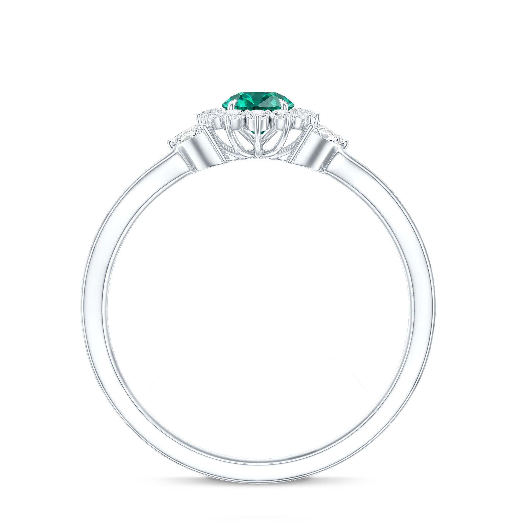 Certified Lab Grown Emerald Diamond Flower Engagement Ring with Split Shank