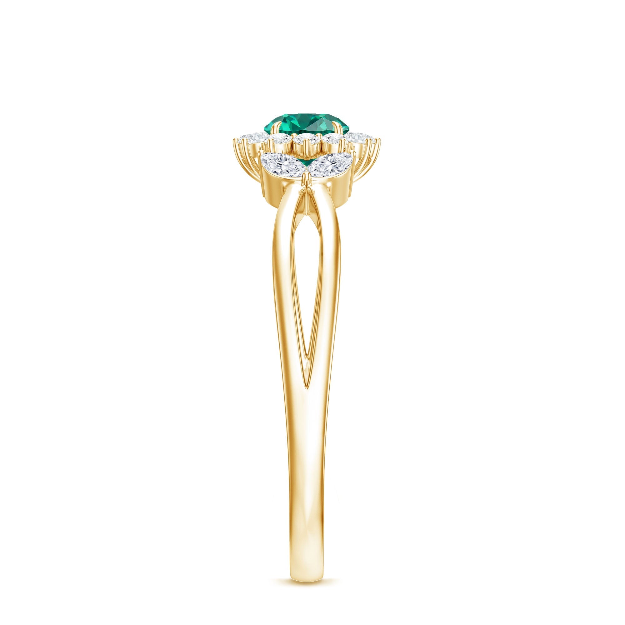 Certified Lab Grown Emerald Diamond Flower Engagement Ring with Split Shank