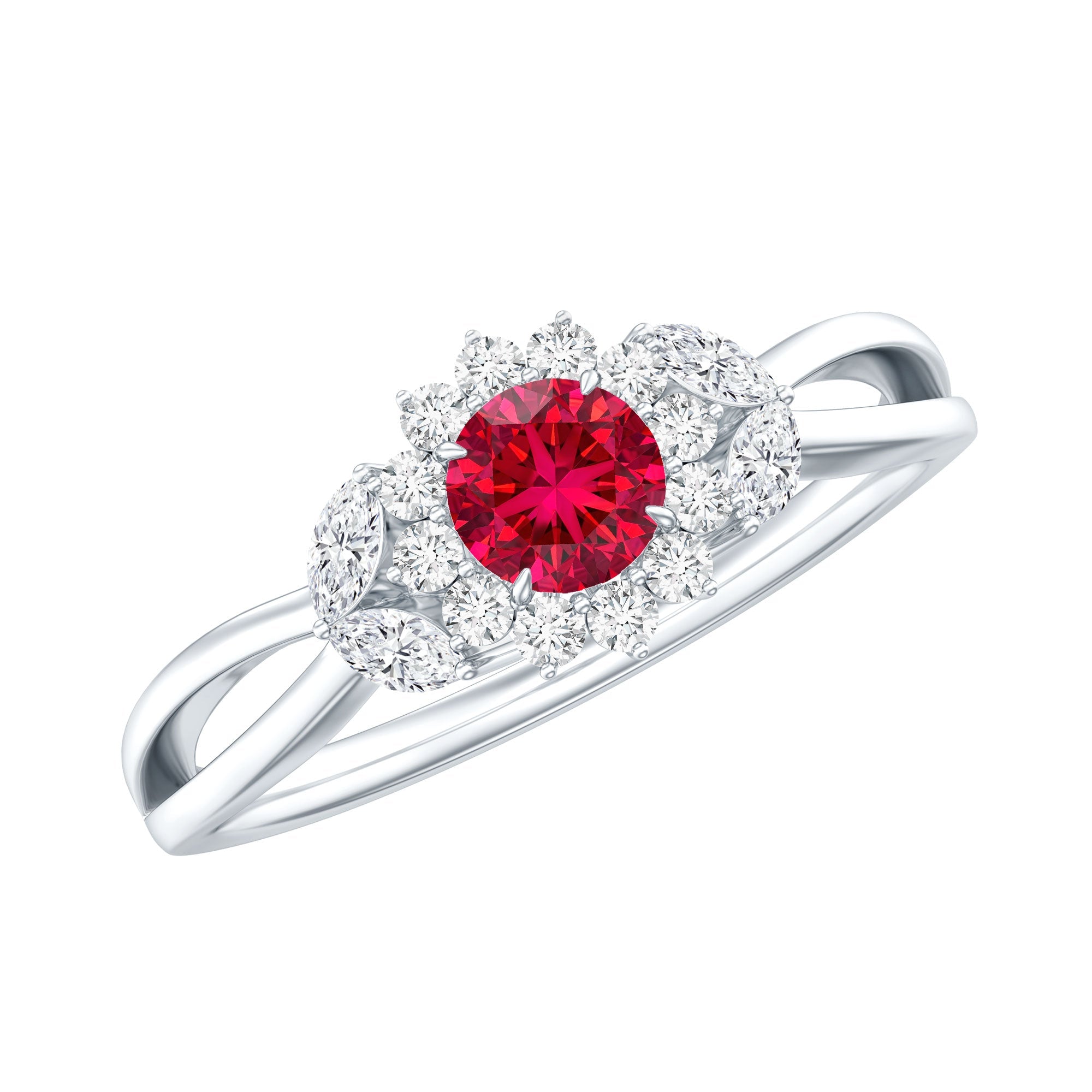 Certified Lab Grown Ruby Diamond Flower Engagement Ring for Women