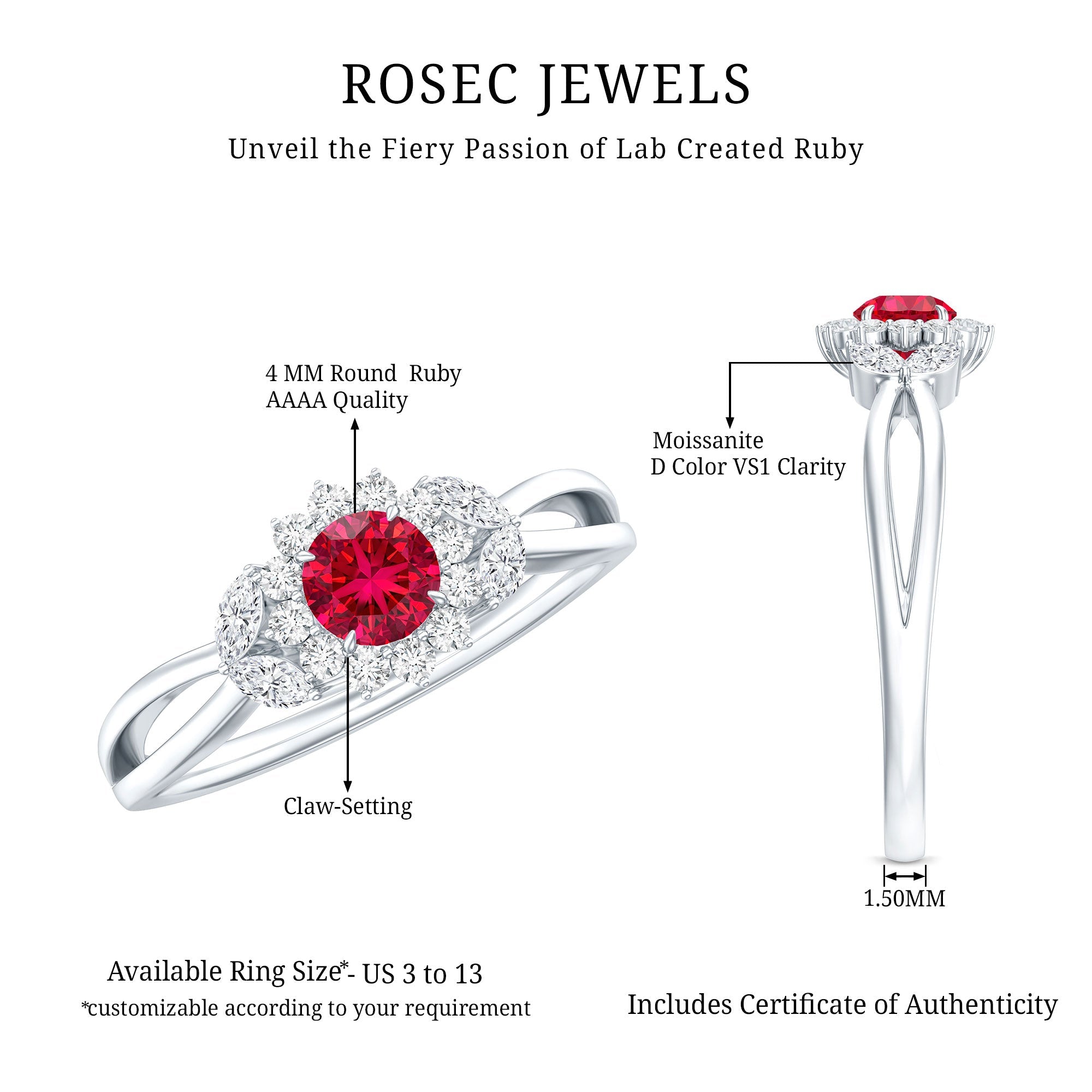 Certified Lab Grown Ruby Diamond Flower Engagement Ring for Women