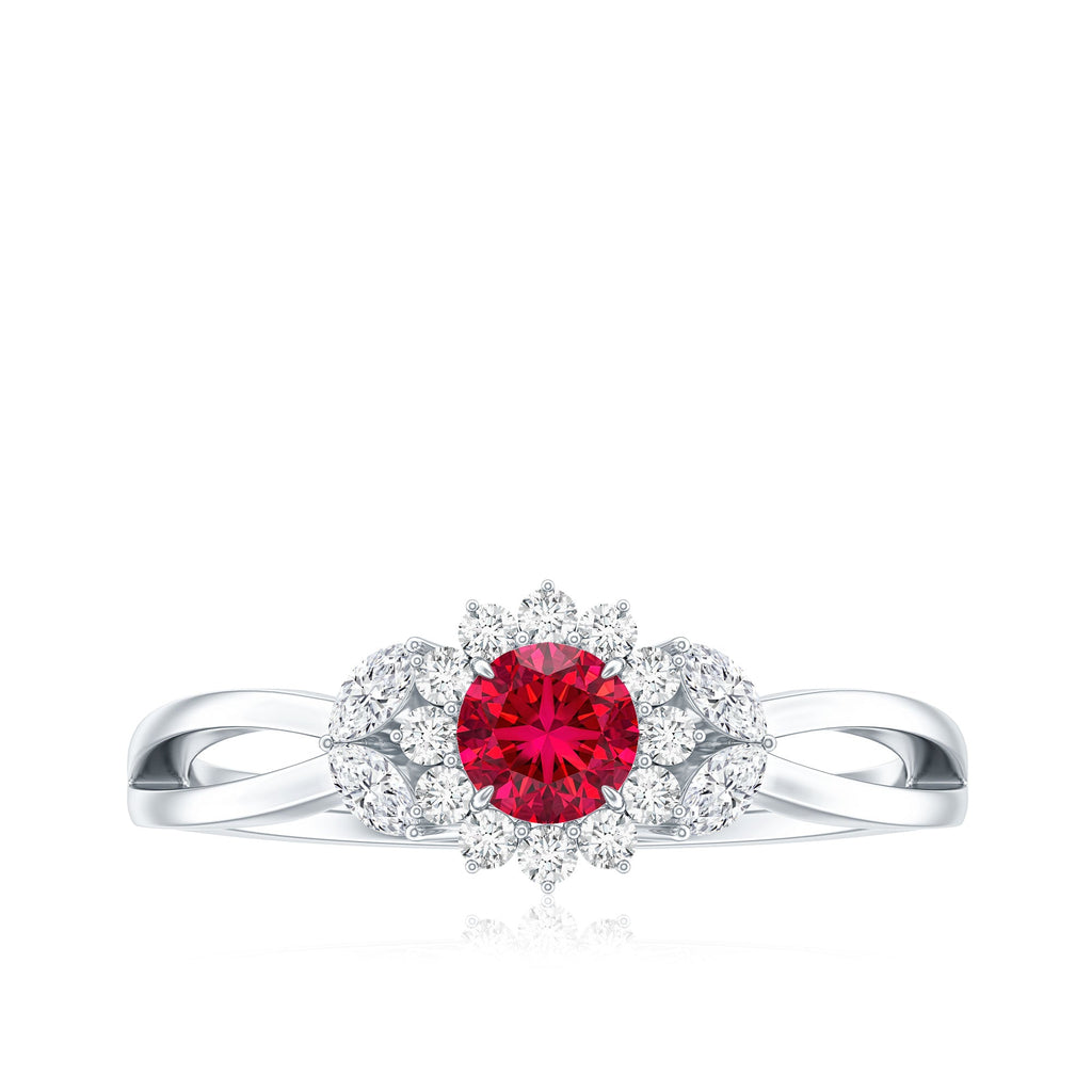 Certified Lab Grown Ruby Diamond Flower Engagement Ring for Women