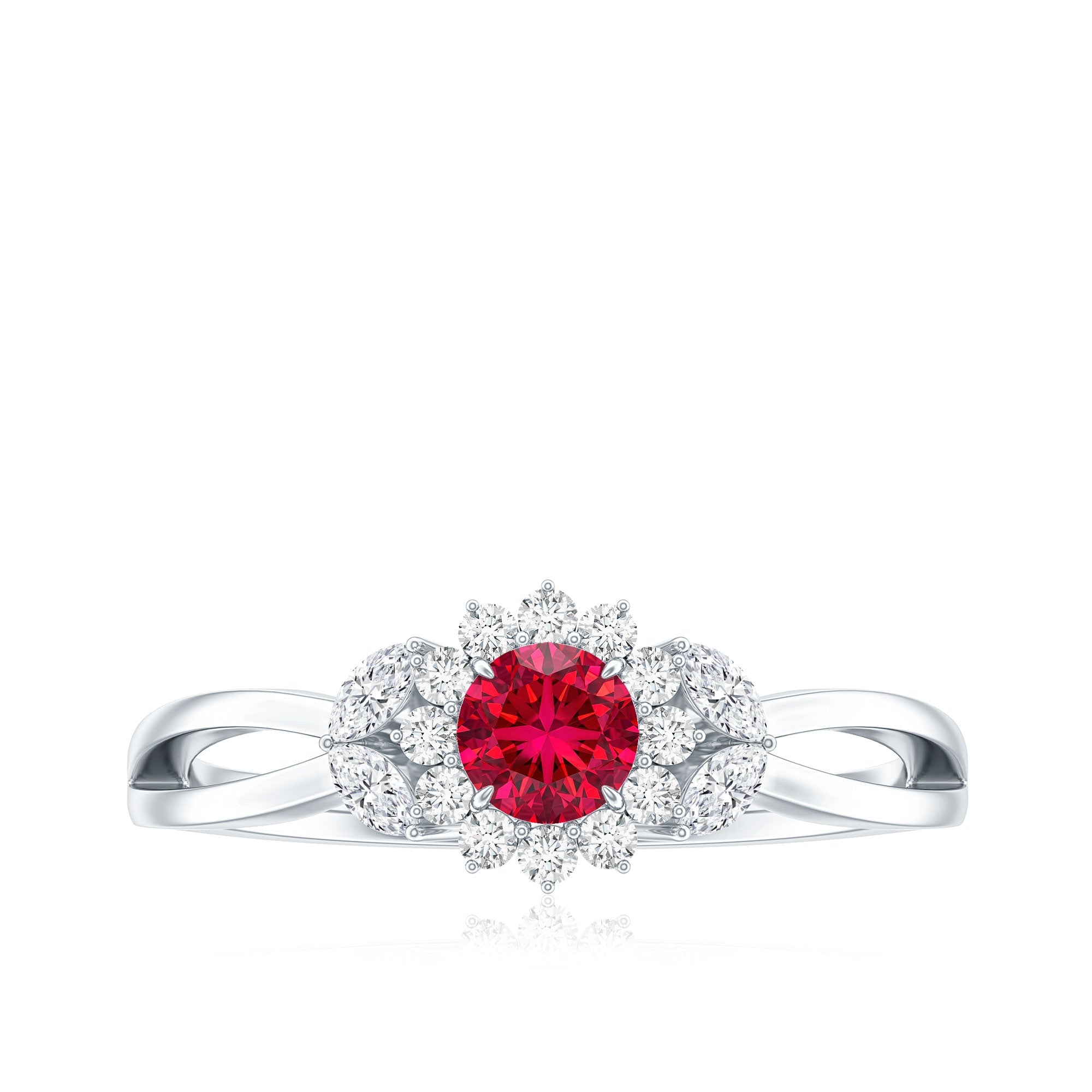 Certified Lab Grown Ruby Diamond Flower Engagement Ring for Women
