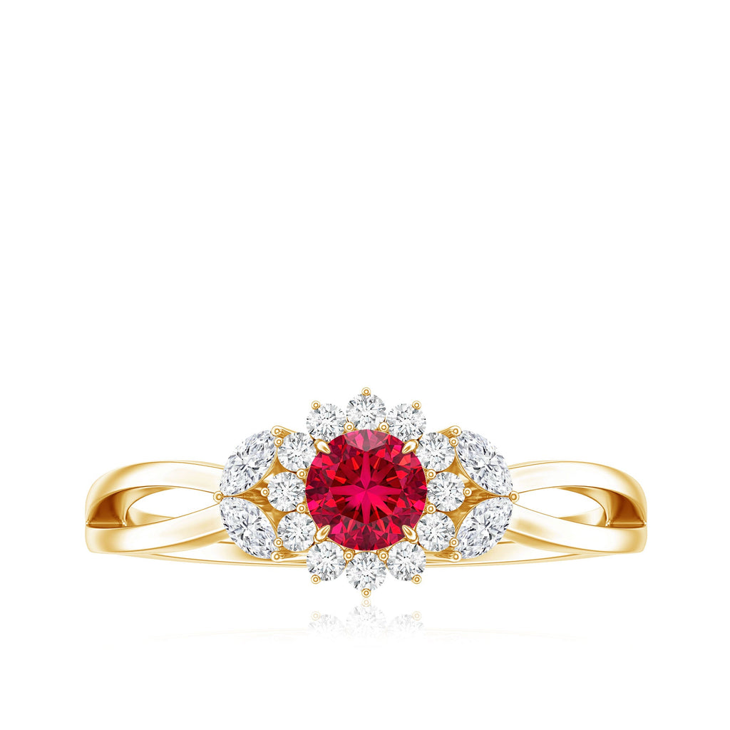 Certified Lab Grown Ruby Diamond Flower Engagement Ring for Women