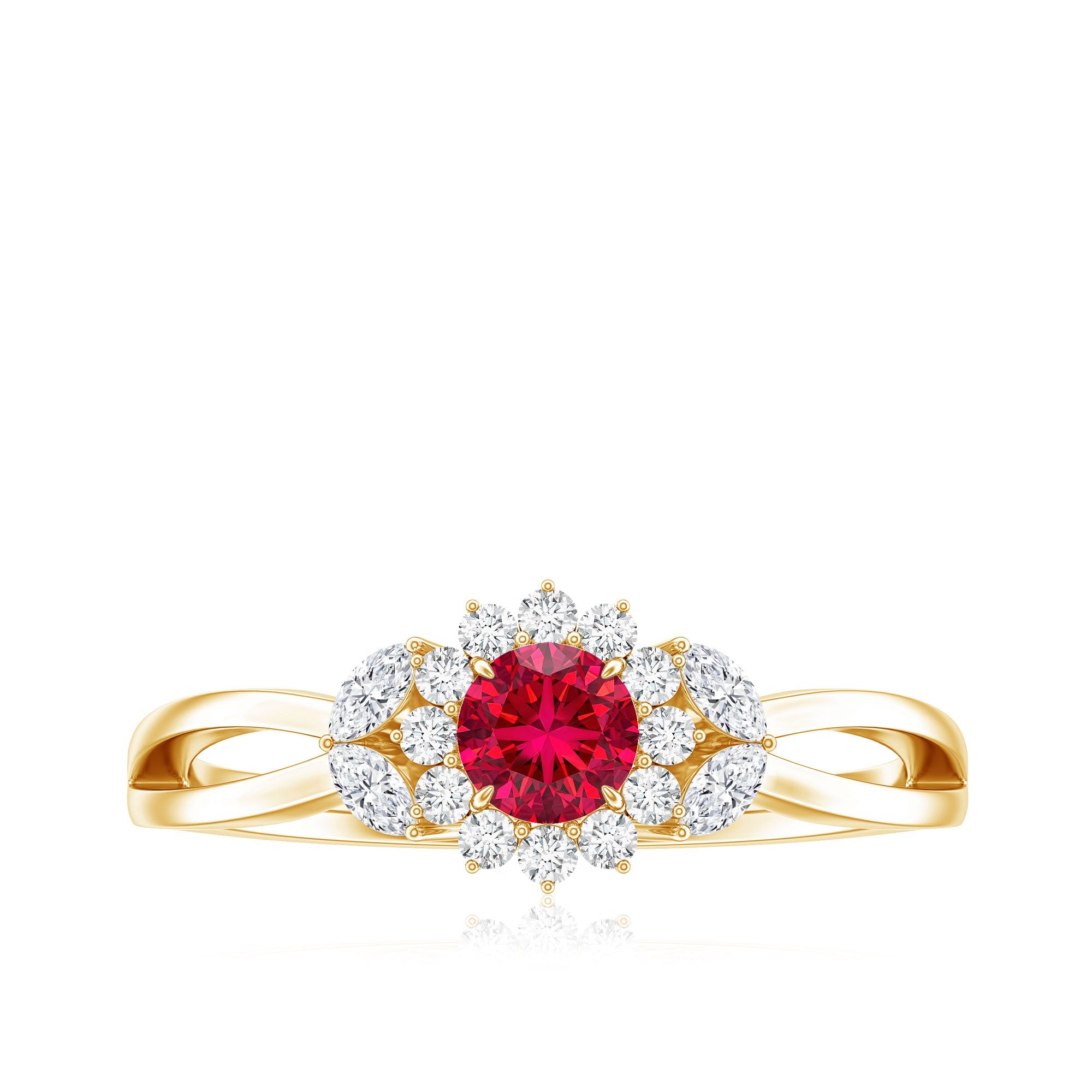 Certified Lab Grown Ruby Diamond Flower Engagement Ring for Women