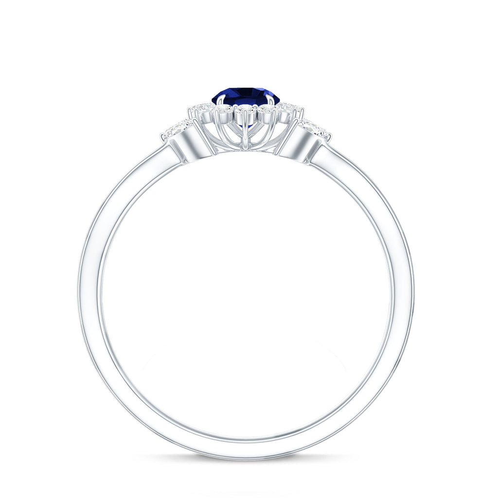Nature Inspired 0.6 Carat Lab Grown Blue Sapphire Engagement Ring with Diamond