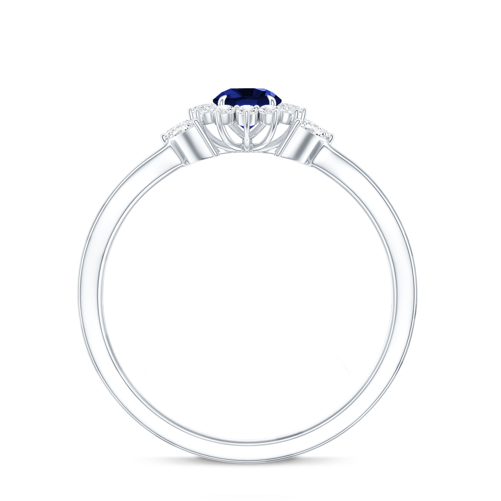 Nature Inspired 0.6 Carat Lab Grown Blue Sapphire Engagement Ring with Diamond