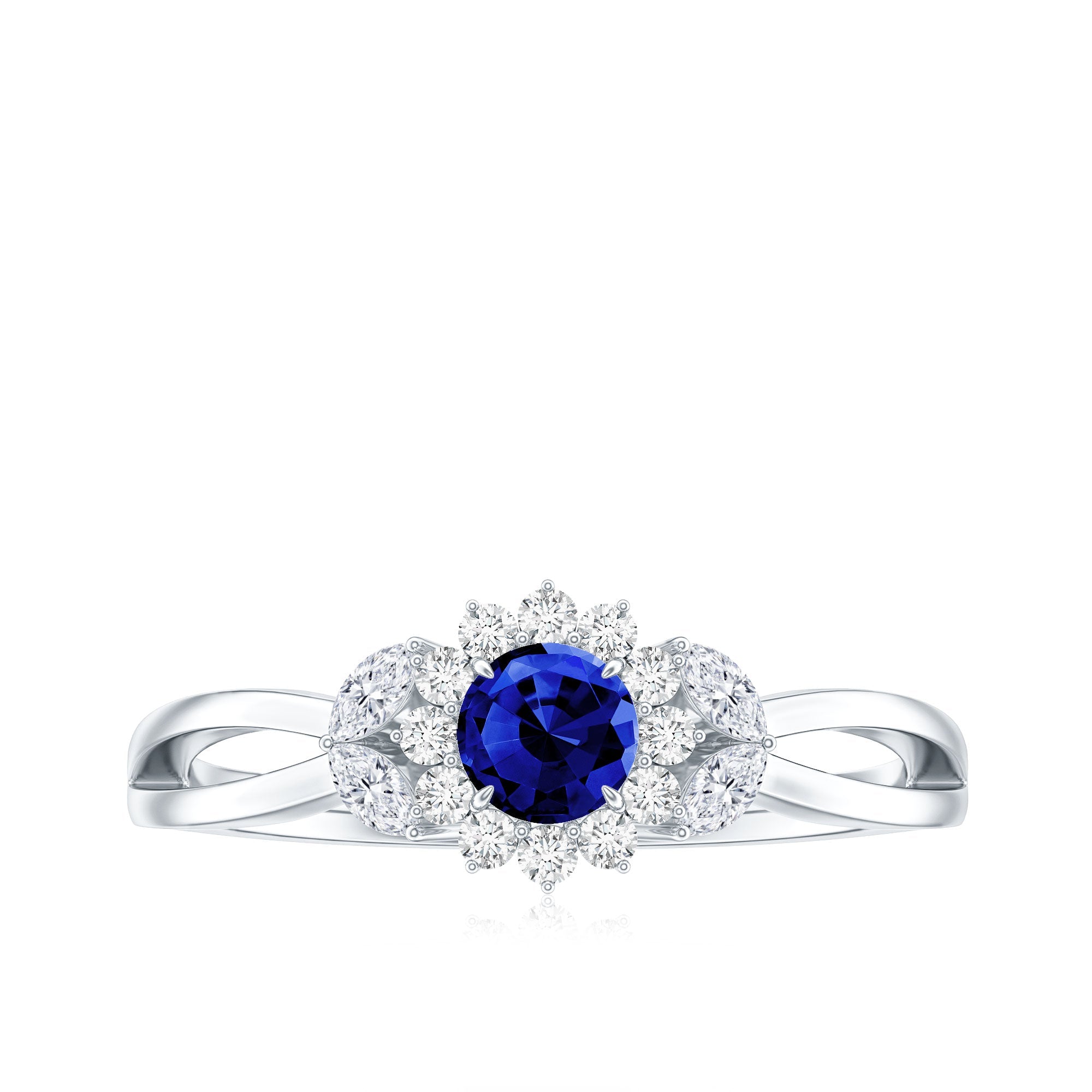 Nature Inspired 0.6 Carat Lab Grown Blue Sapphire Engagement Ring with Diamond