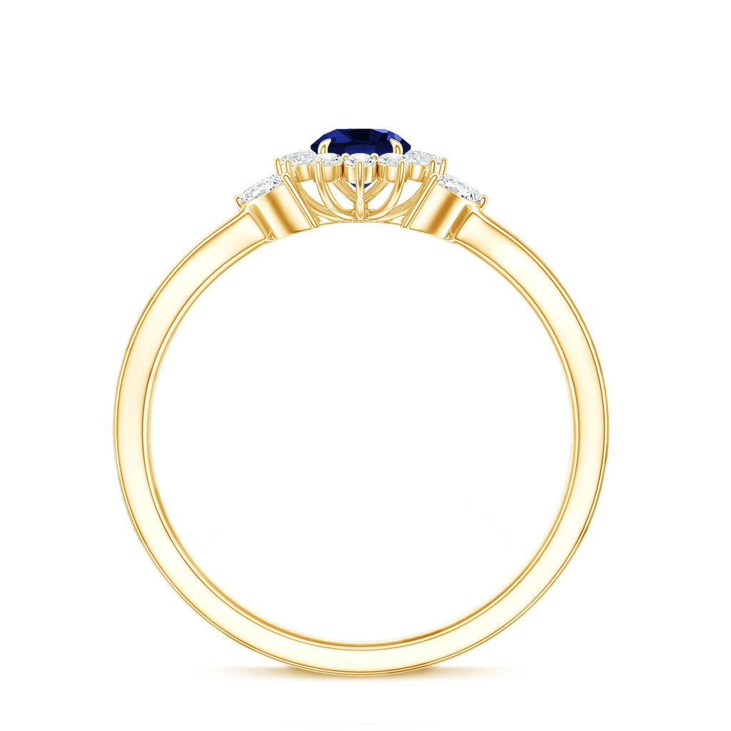 Nature Inspired 0.6 Carat Lab Grown Blue Sapphire Engagement Ring with Diamond