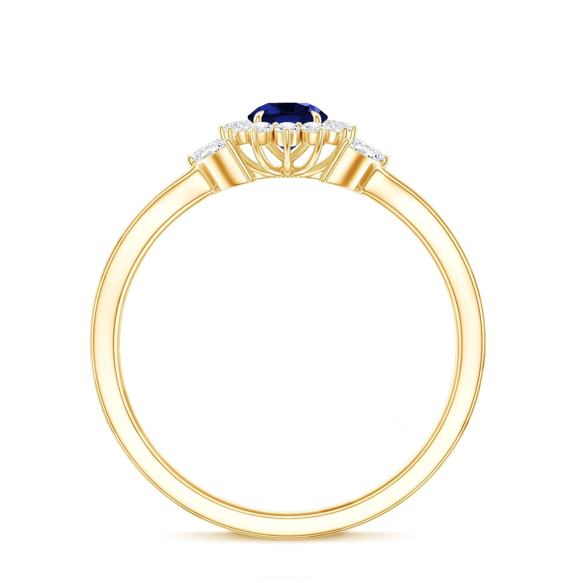 Nature Inspired 0.6 Carat Lab Grown Blue Sapphire Engagement Ring with Diamond