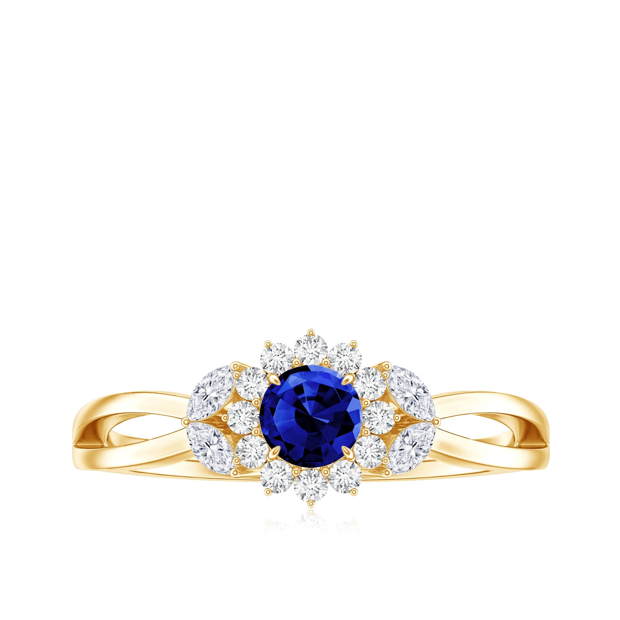 Nature Inspired 0.6 Carat Lab Grown Blue Sapphire Engagement Ring with Diamond