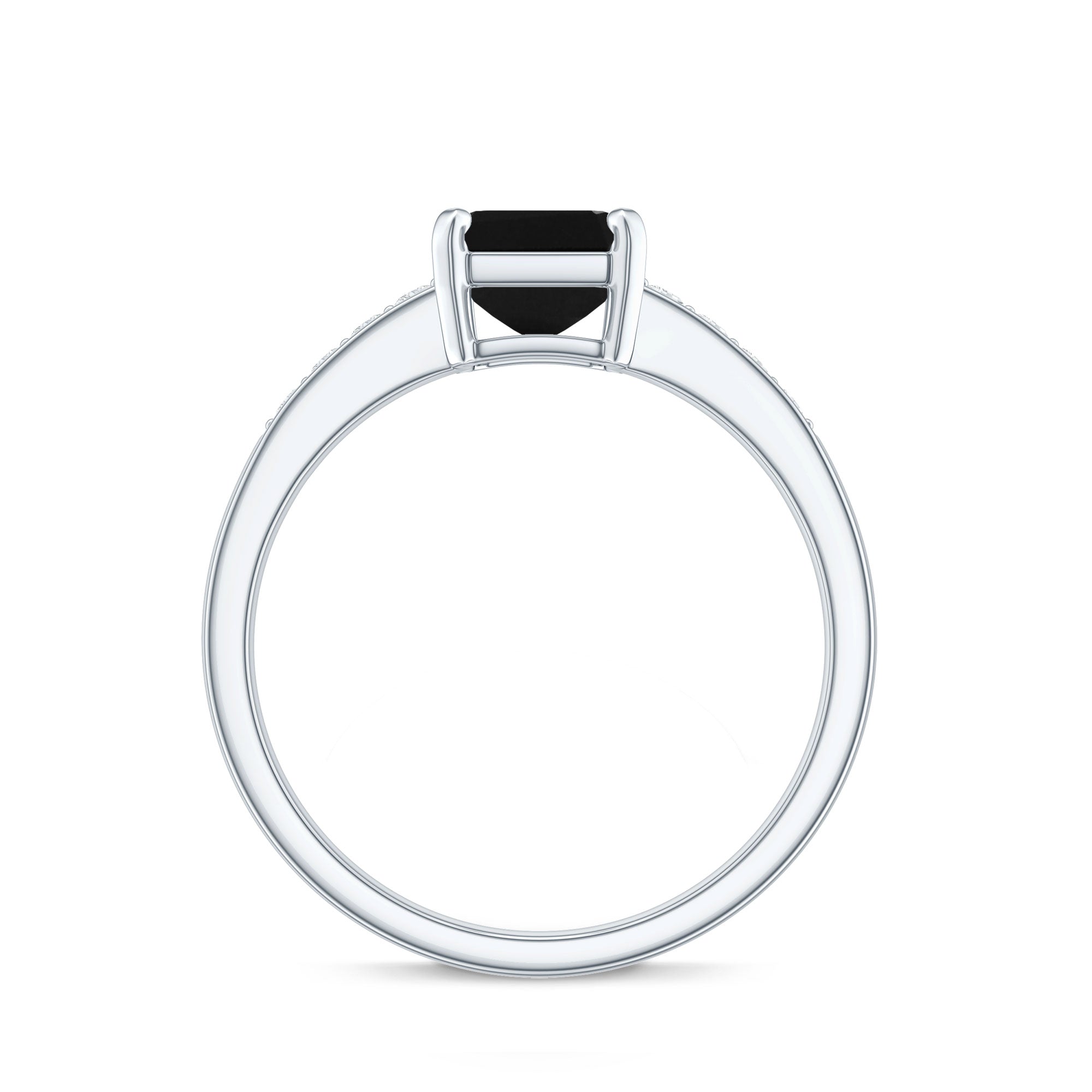 1.6 Carat Emerald Cut Lab Grown Black Diamond Solitaire Engagement Ring with White Diamond
