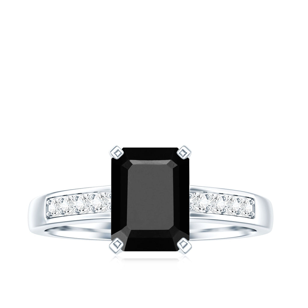 1.6 Carat Emerald Cut Lab Grown Black Diamond Solitaire Engagement Ring with White Diamond