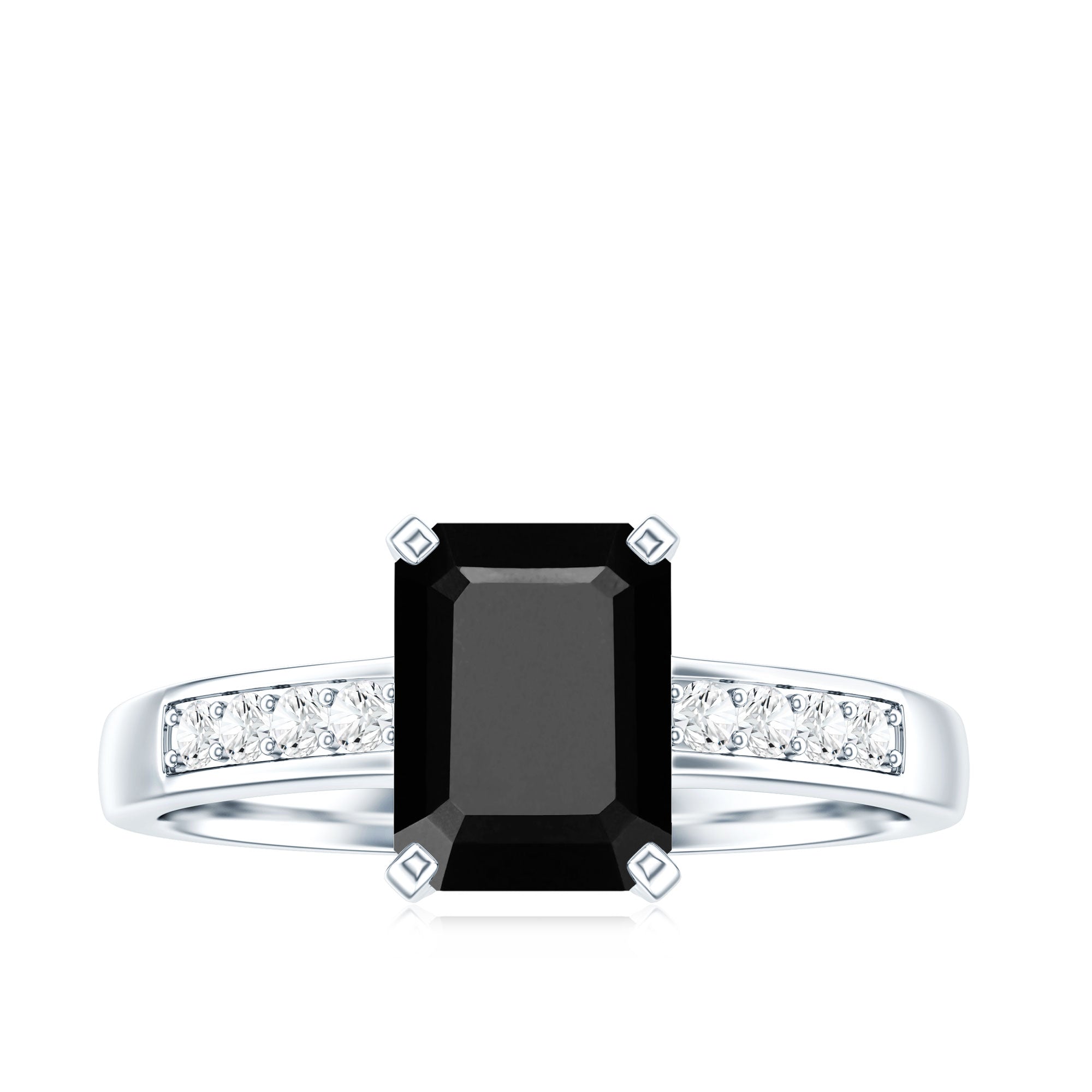 1.6 Carat Emerald Cut Lab Grown Black Diamond Solitaire Engagement Ring with White Diamond