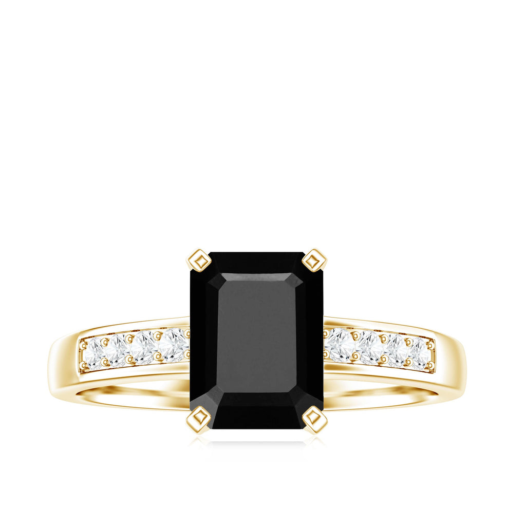 1.6 Carat Emerald Cut Lab Grown Black Diamond Solitaire Engagement Ring with White Diamond