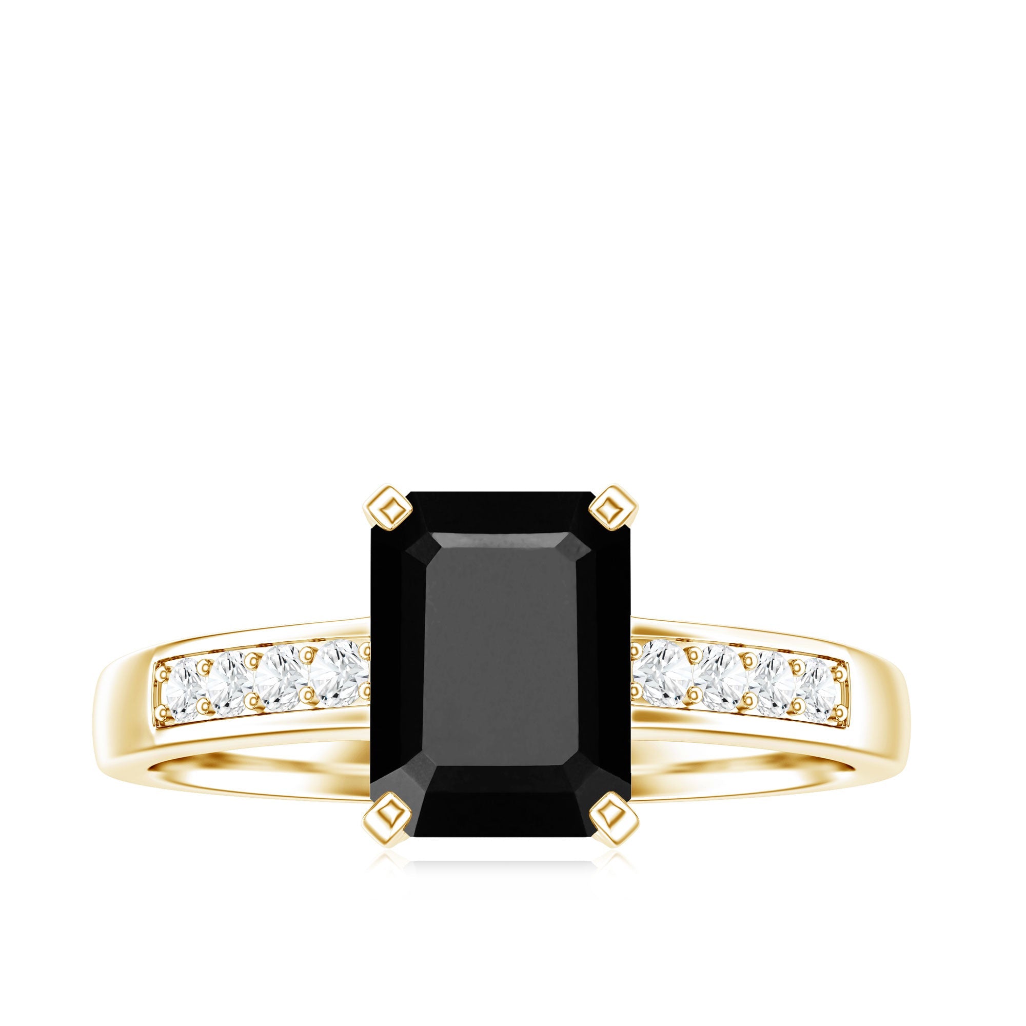1.6 Carat Emerald Cut Lab Grown Black Diamond Solitaire Engagement Ring with White Diamond