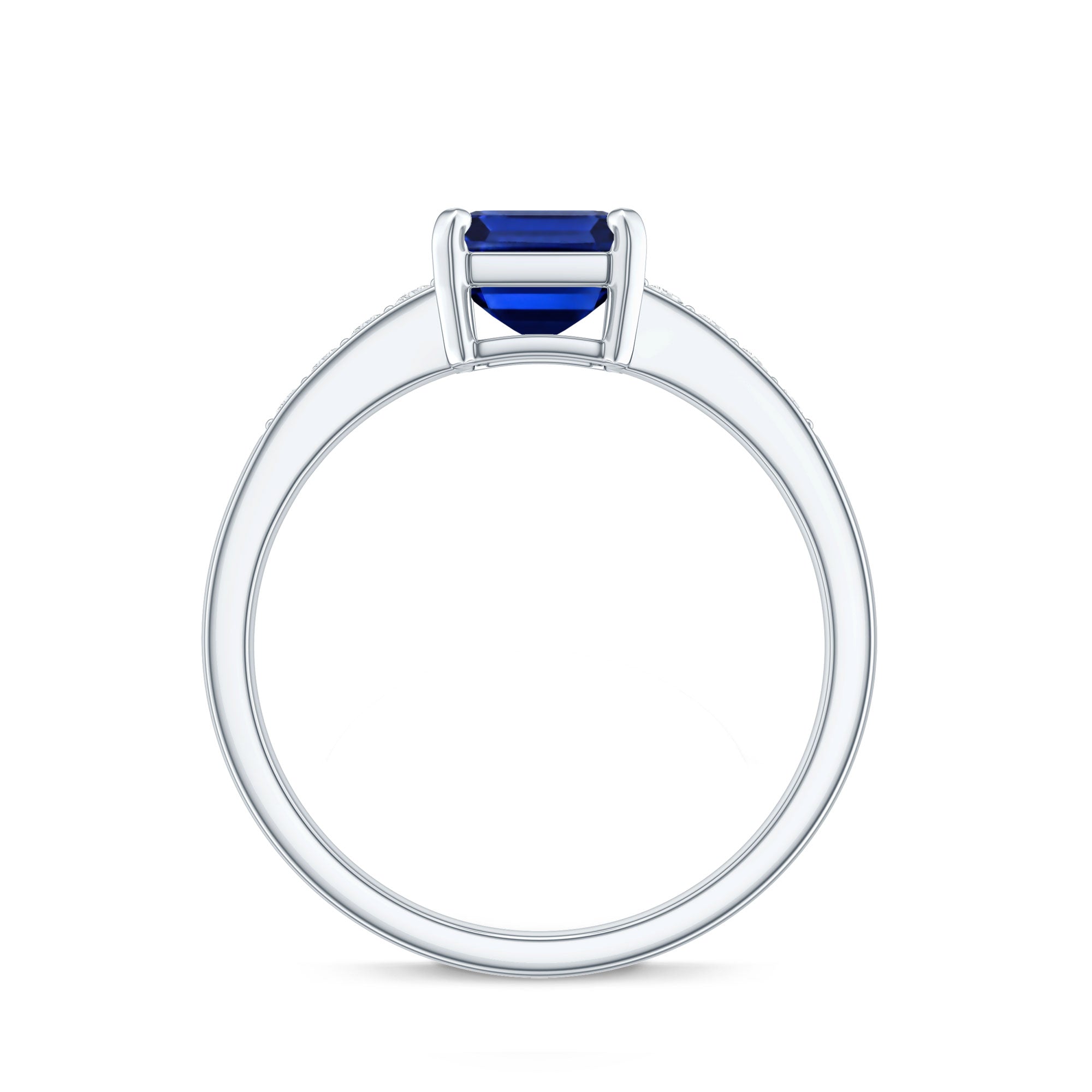 Certified 1.75 Carat Emerald Cut Lab Grown Blue Sapphire Engagement Ring with Diamond