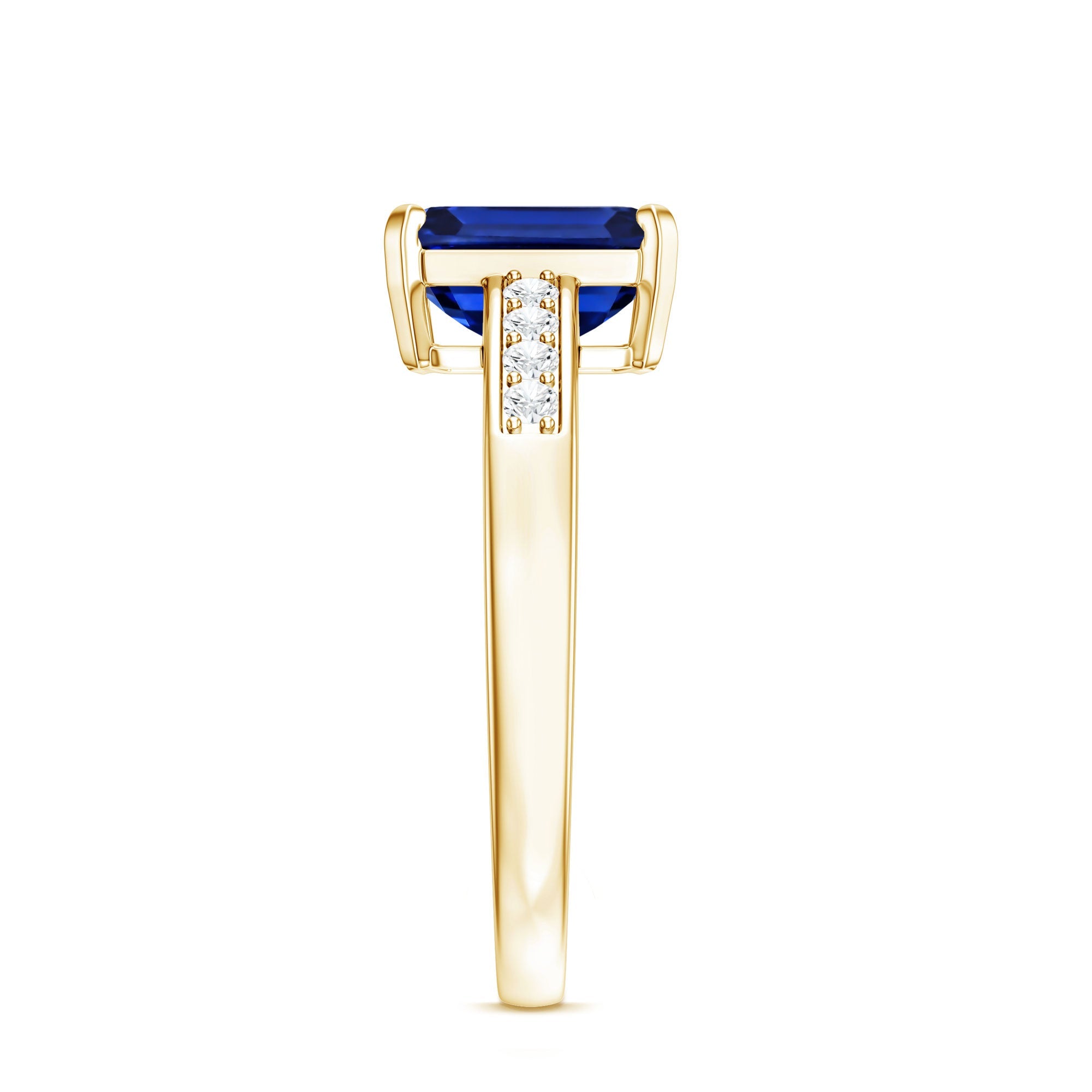 Certified 1.75 Carat Emerald Cut Lab Grown Blue Sapphire Engagement Ring with Diamond