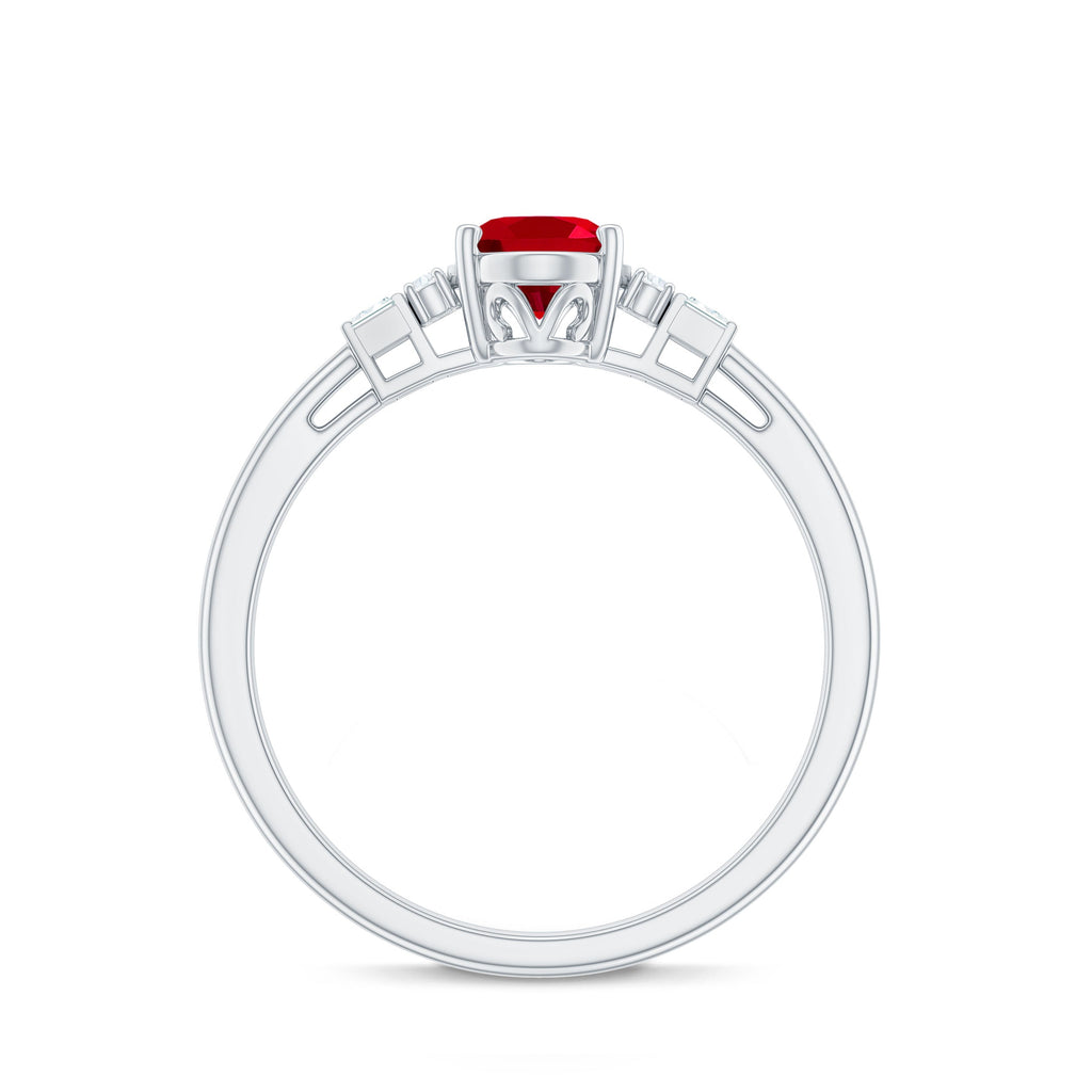 Classic Lab Grown Ruby Engagement Ring with Diamond Stones
