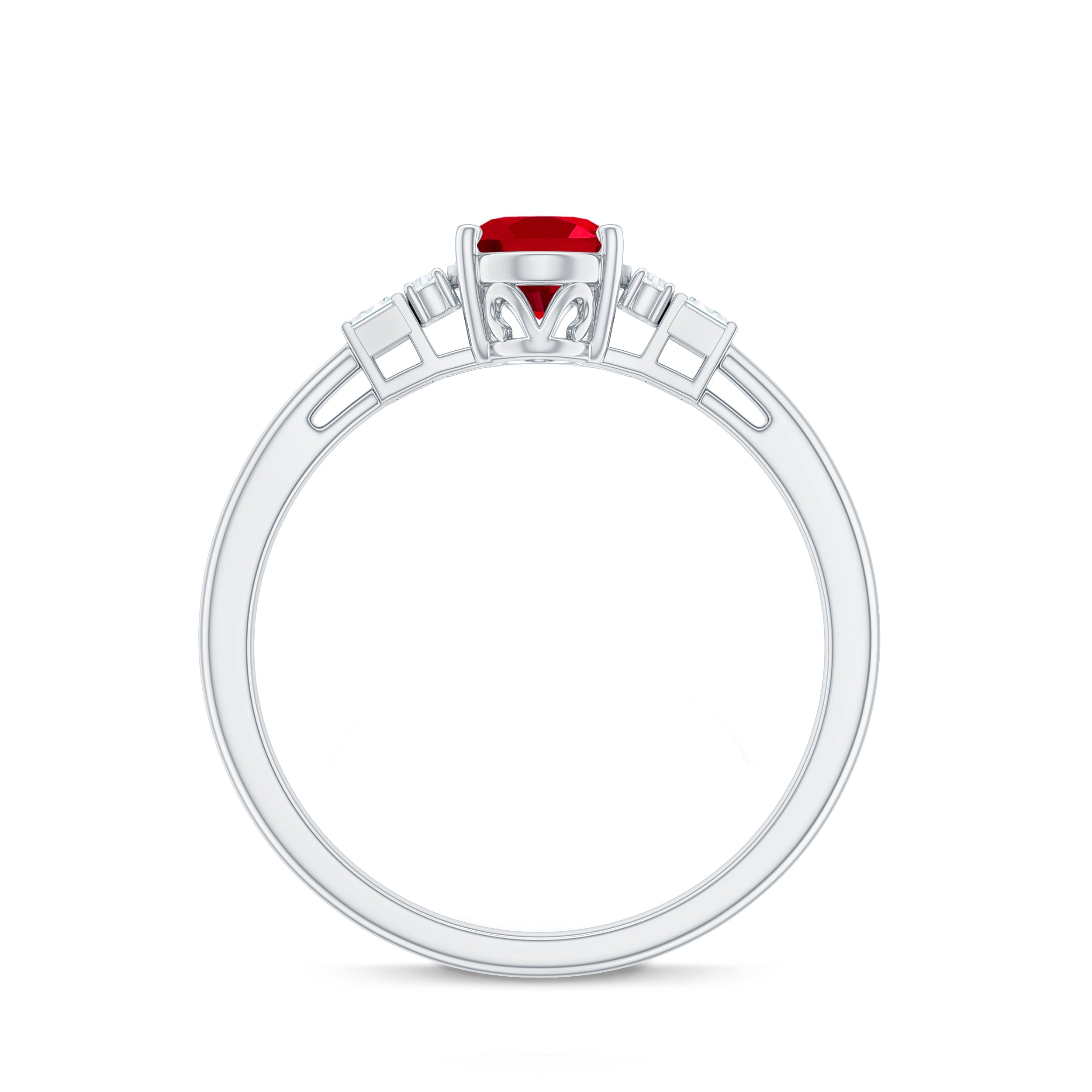 Classic Lab Grown Ruby Engagement Ring with Diamond Stones
