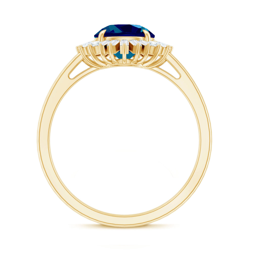 Round London Blue Topaz and Diamond Halo Engagement Ring