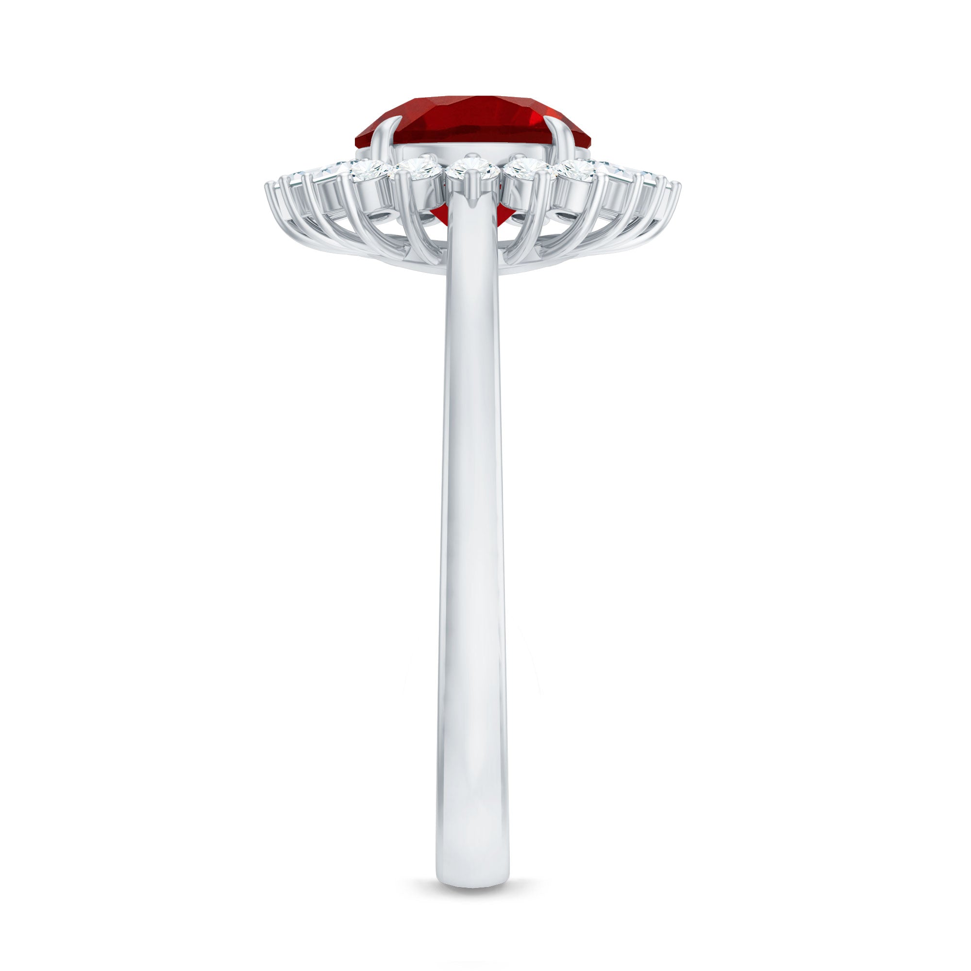 Round Lab Created Ruby and Diamond Halo Engagement Ring