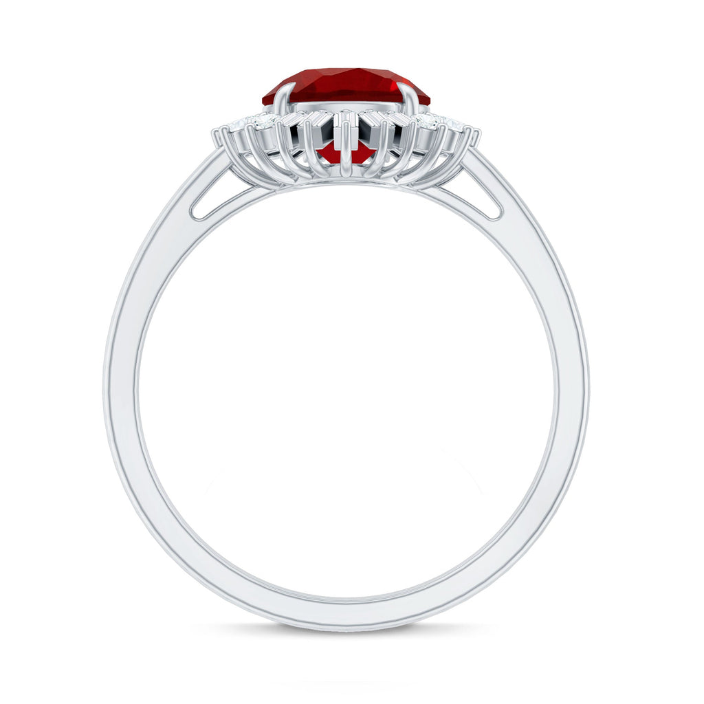 Round Lab Created Ruby and Diamond Halo Engagement Ring
