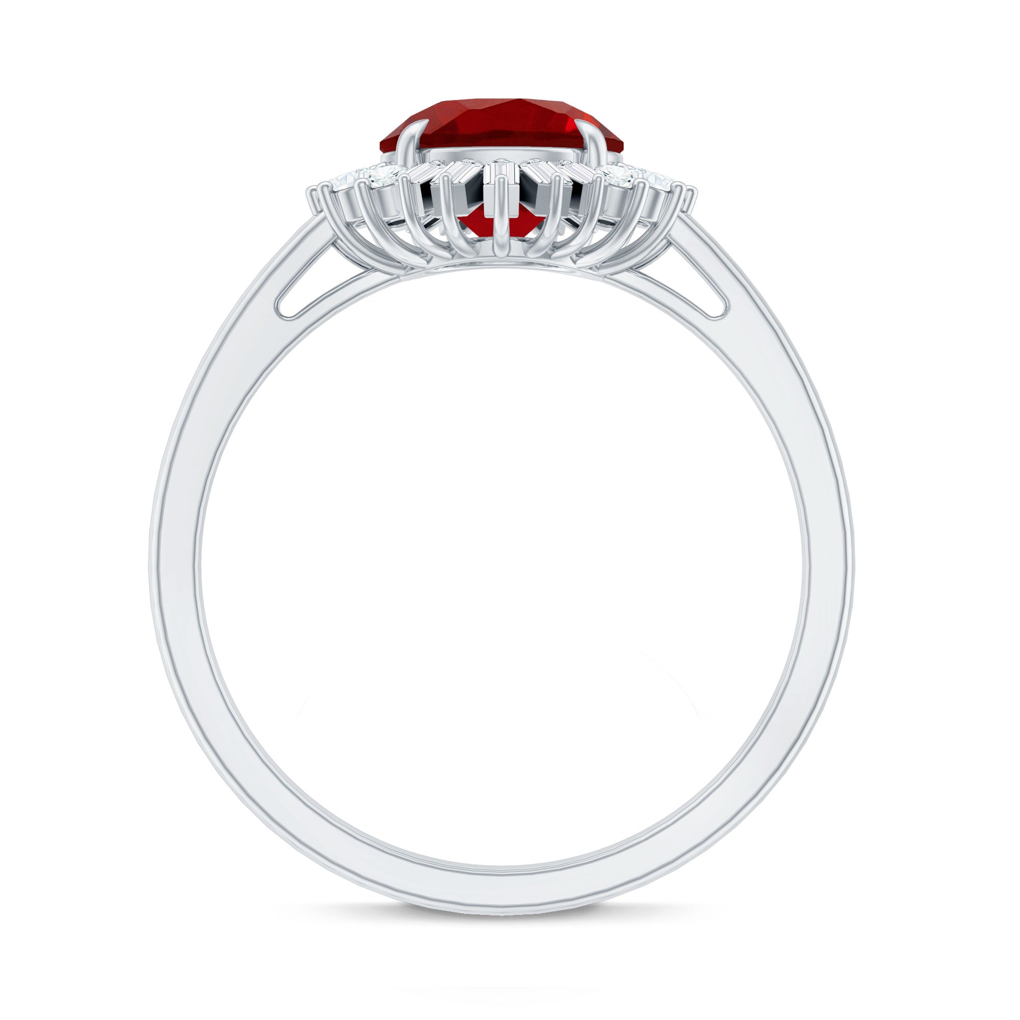 Round Lab Created Ruby and Diamond Halo Engagement Ring