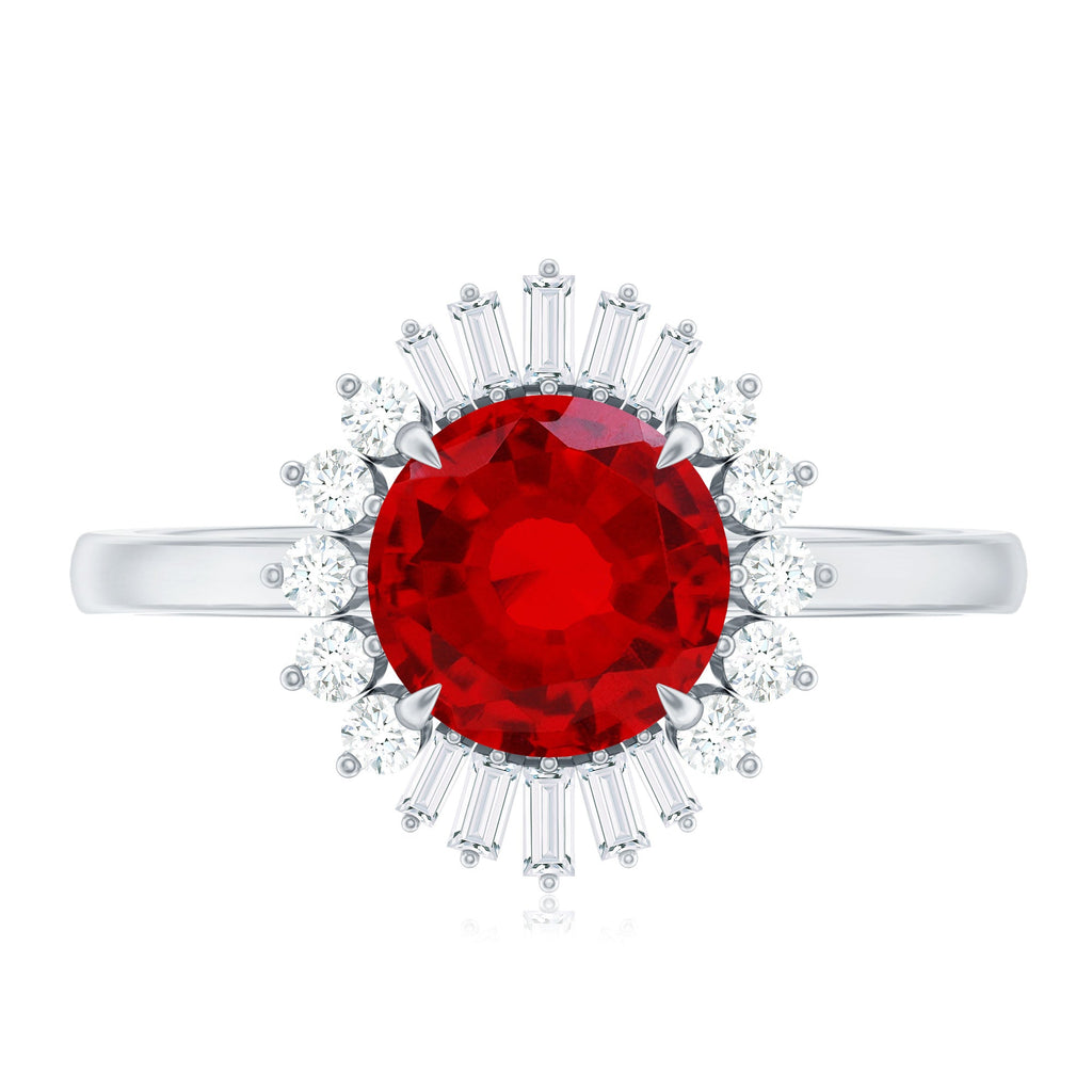 Round Lab Created Ruby and Diamond Halo Engagement Ring