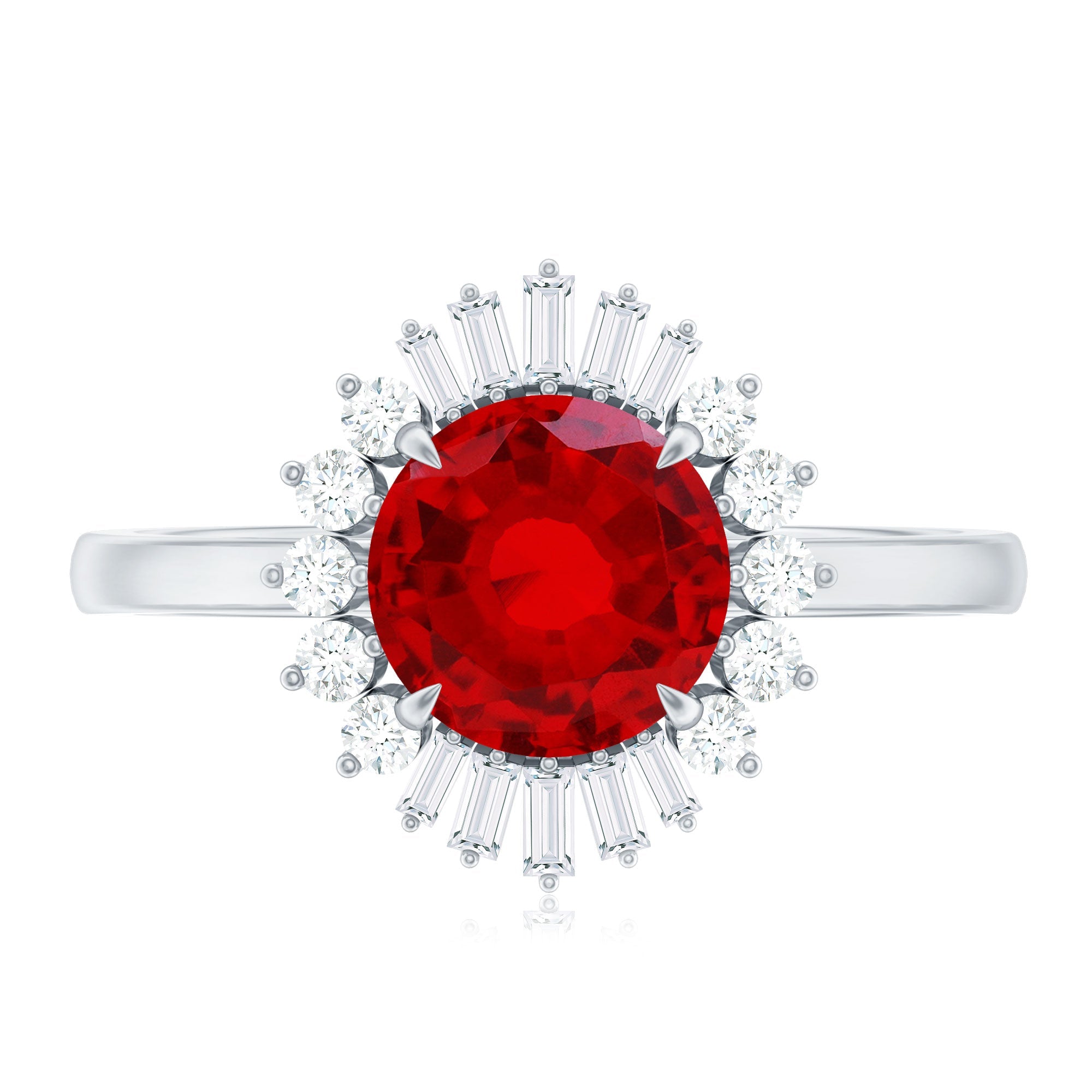 Round Lab Created Ruby and Diamond Halo Engagement Ring