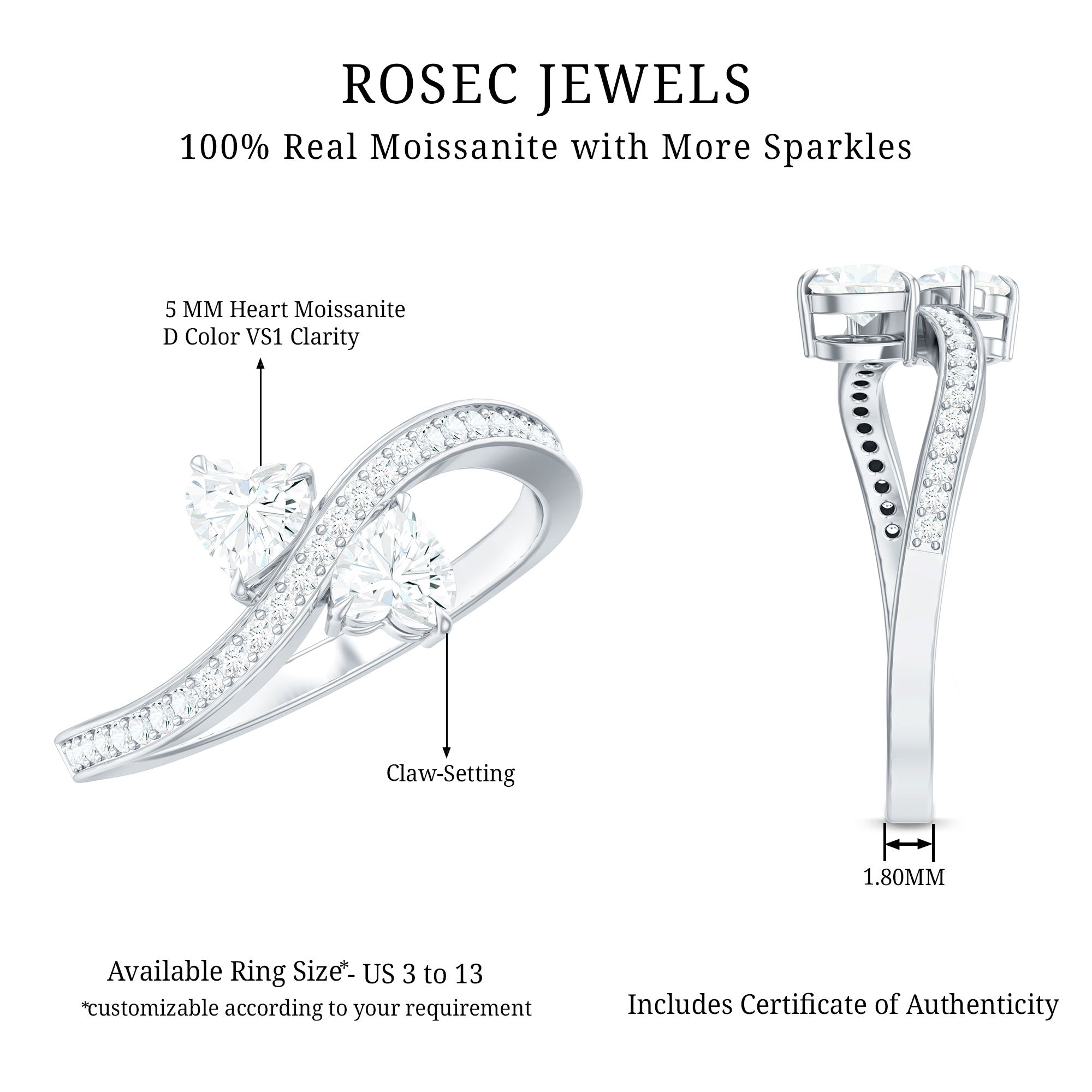 Moissanite Two Stone Pre Engagement Ring