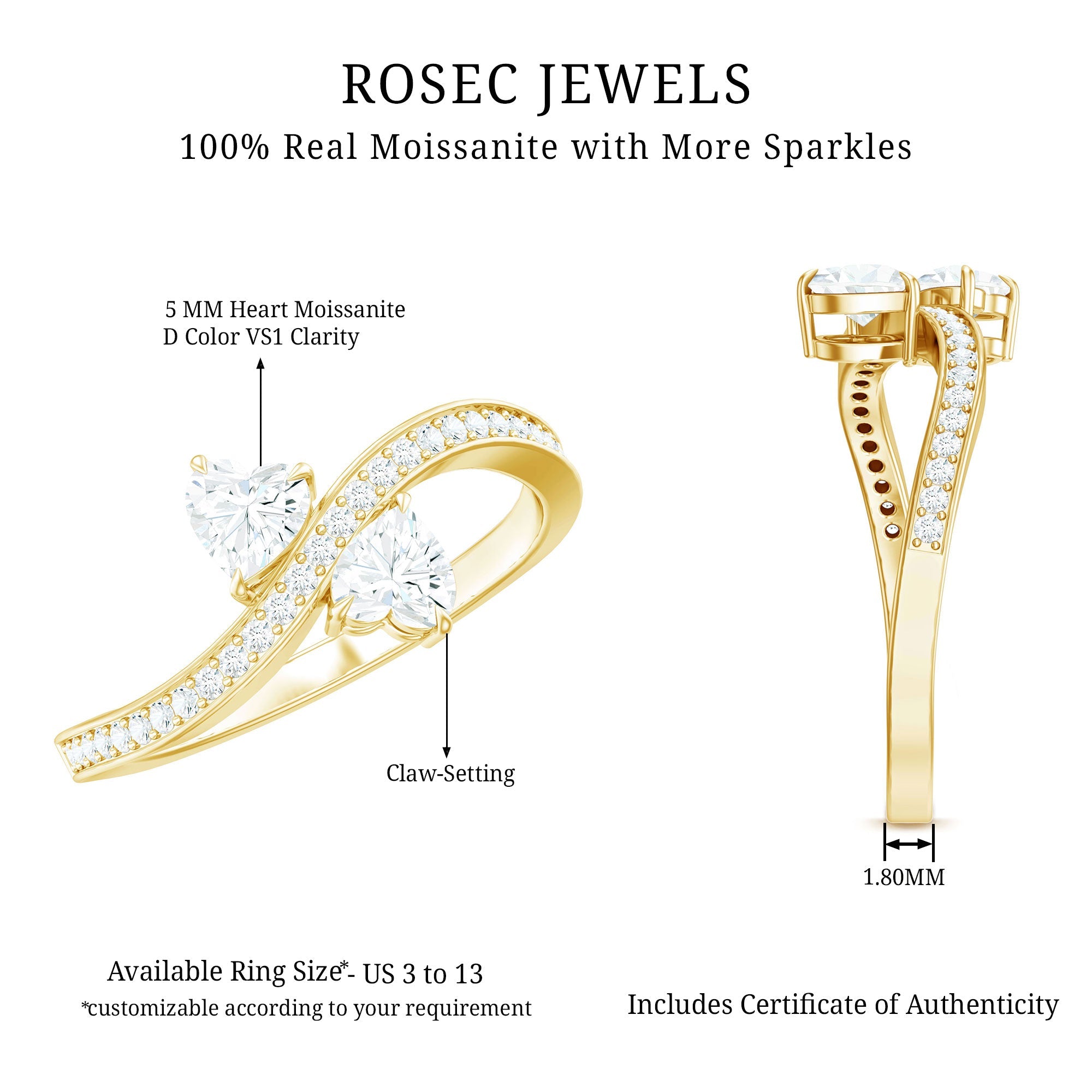 Moissanite Two Stone Pre Engagement Ring